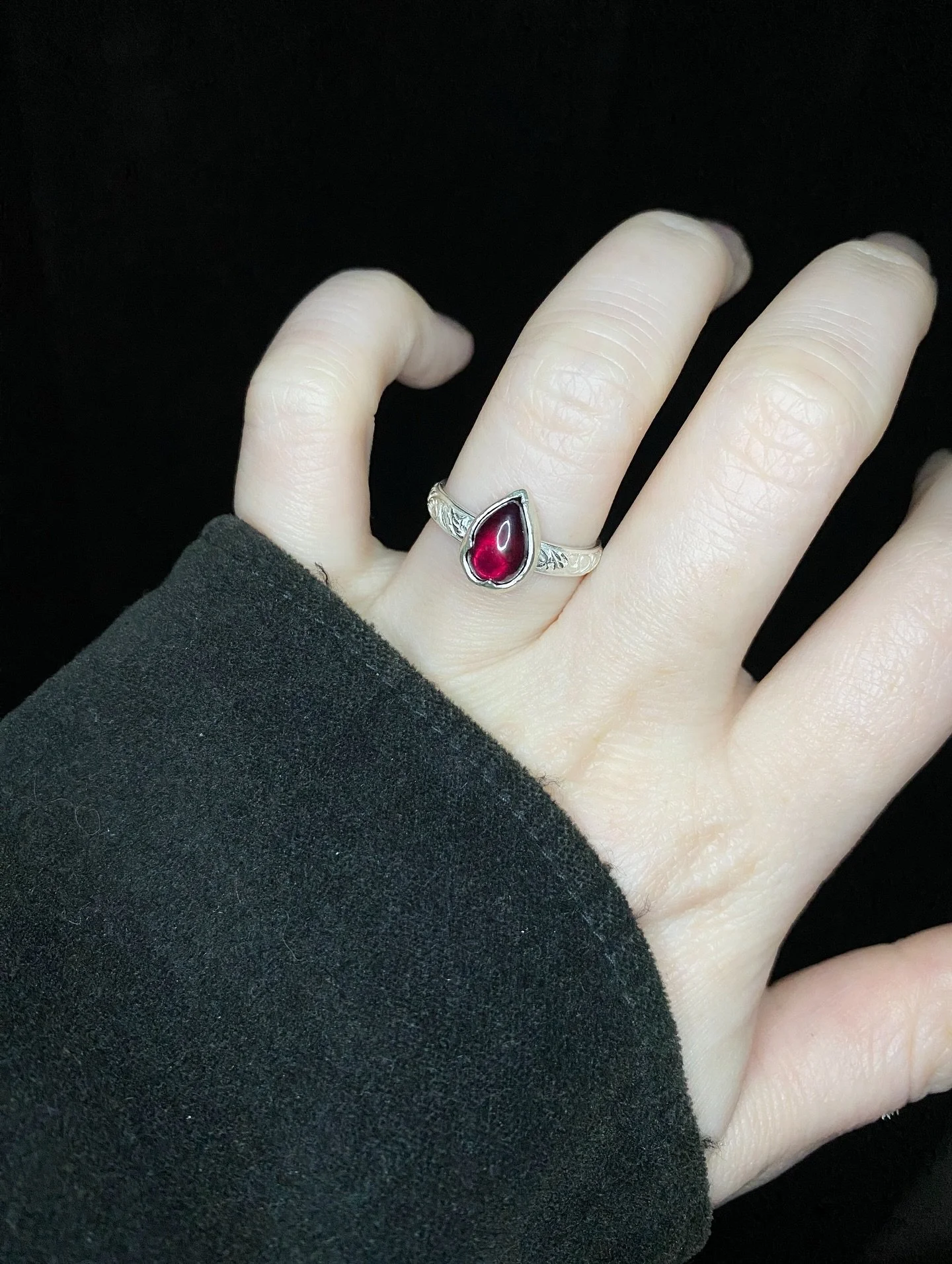 Made this little vampire countess ring after finally reading Carmilla earlier this year. At first I wasn’t happy with how the vampire-fang setting looked in the physical form, but this odd little ring has grown on me, and accompanied me on a fe