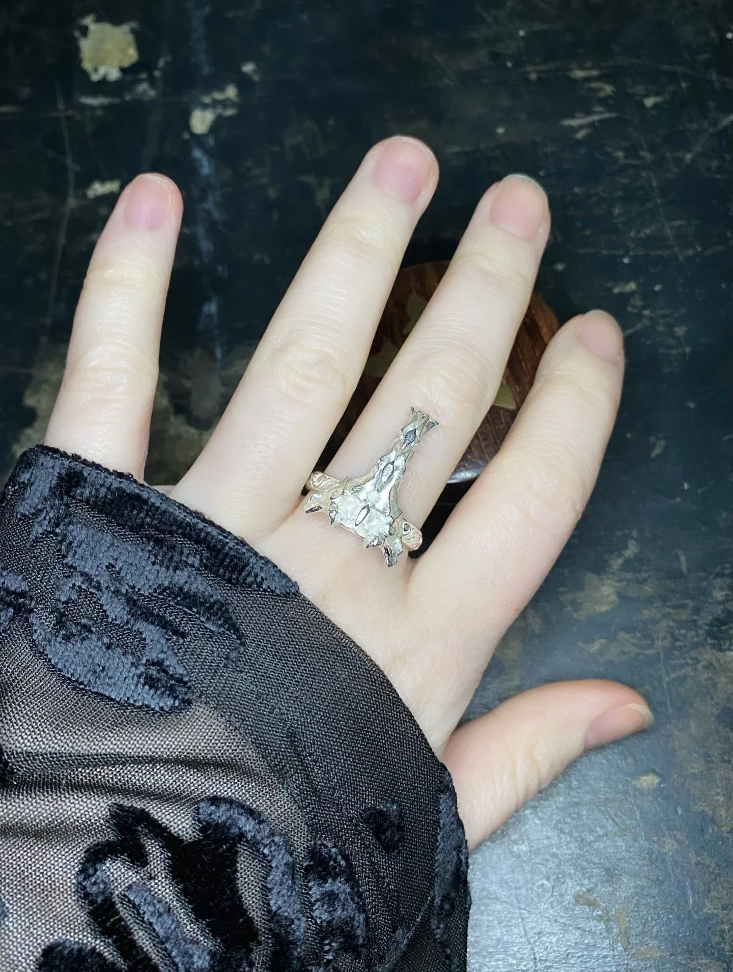 First fabricated ring finished in my new setup, using a mains-wired smith little torch with oxygen as opposed to an LPG bottle gas blow torch.

Bit of a learning curve balancing the heat of gas and oxygen manually, so of course I used patterned wire 