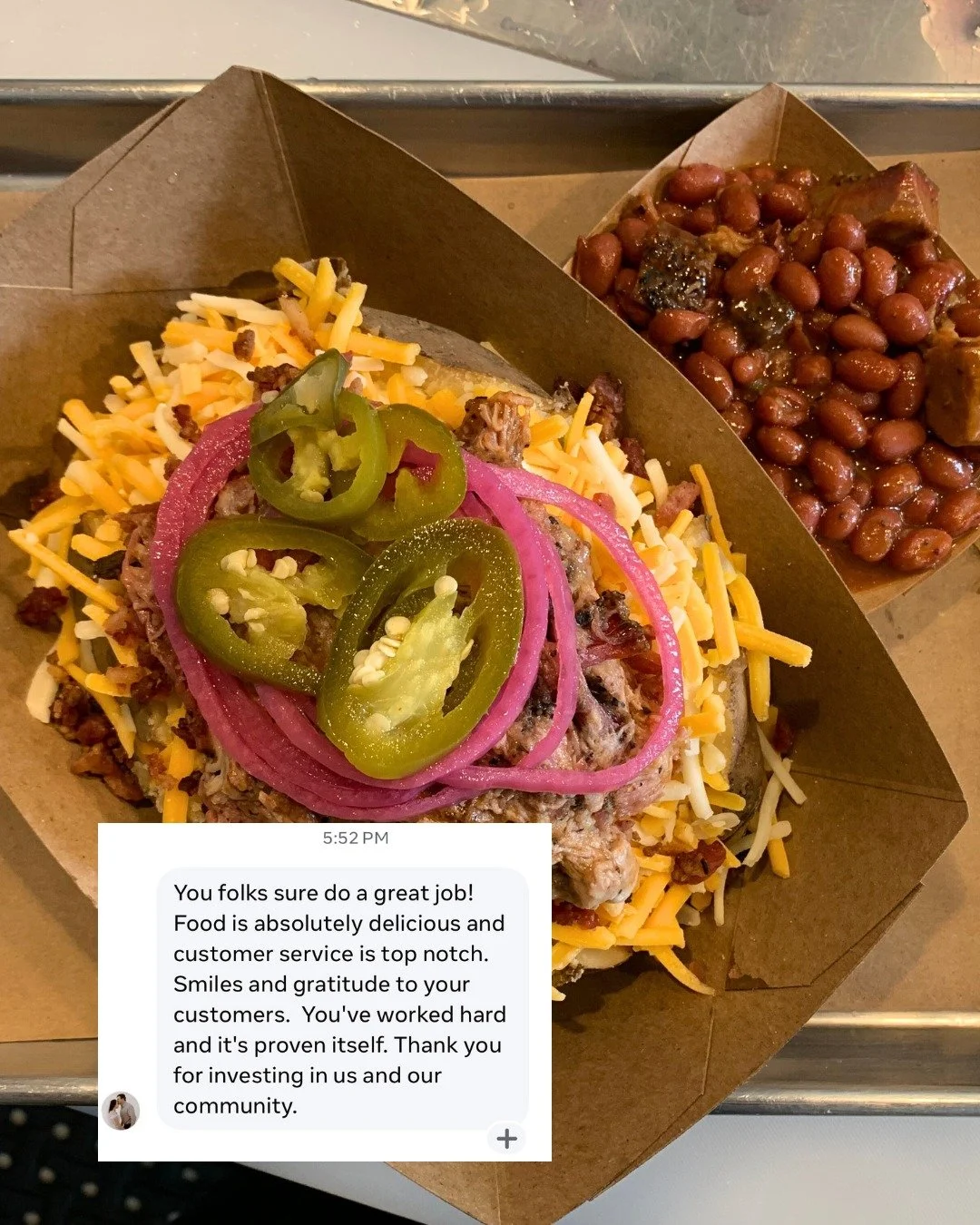 The food industry is tough &mdash; but it&rsquo;s so rewarding to serve our community a quality meal. ❤️

Thanks for showing up, understanding the grind, and letting us do what we love. Y&rsquo;all really are the best.

🥔 Loaded Taters Sunday!
Pulle