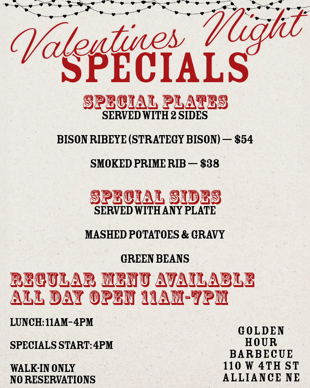 VALENTINES NIGHT AT GOLDEN HOUR BBQ