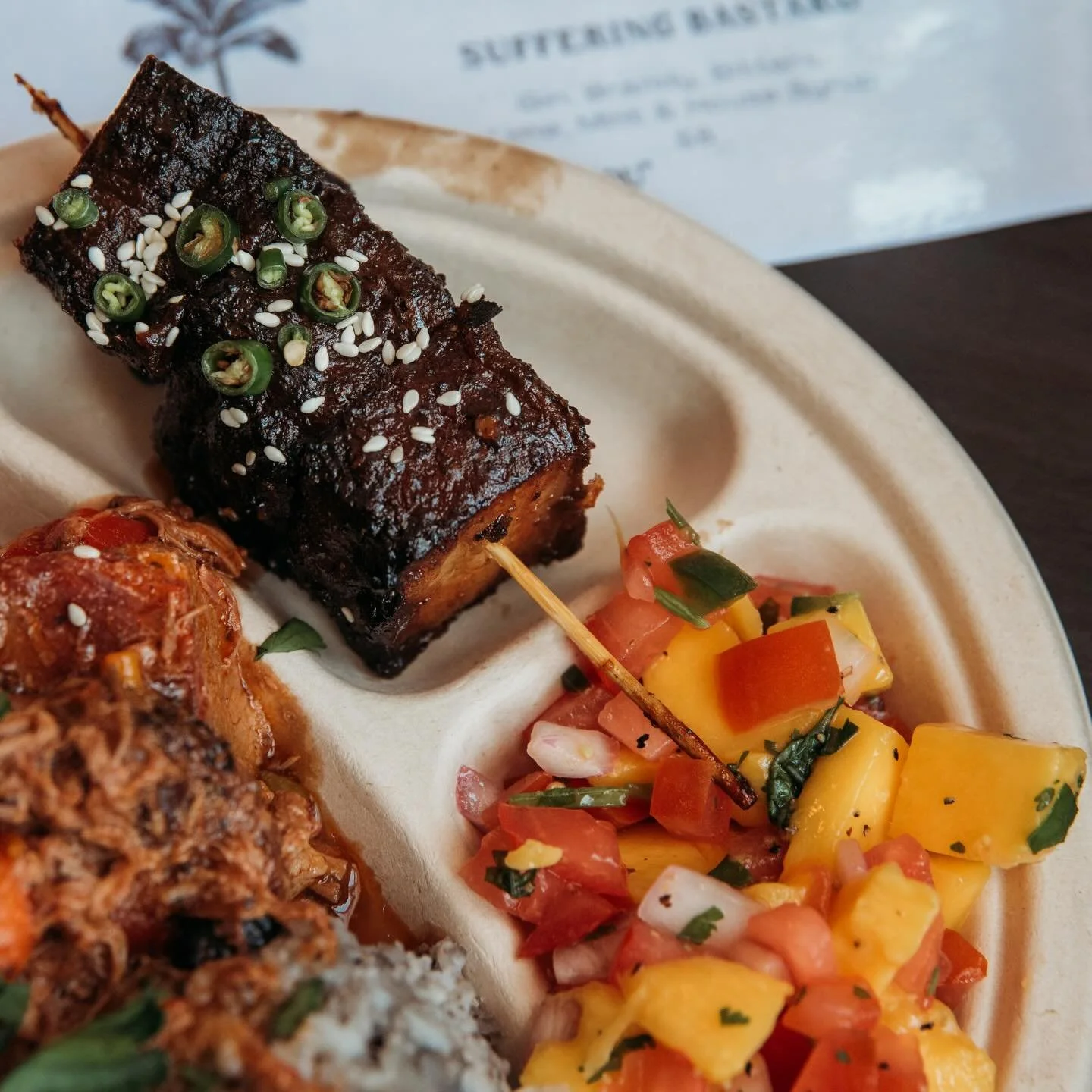 Mango Pico: Seen once during island night &amp; back again on the Smoked Jerk Shrimp Skewers we&rsquo;re serving Friday March 20

Plate $21 (with 2 sides): would be great with coleslaw &amp; casserole
$15 (no sides) 

#oasisinthesandhills #postoak