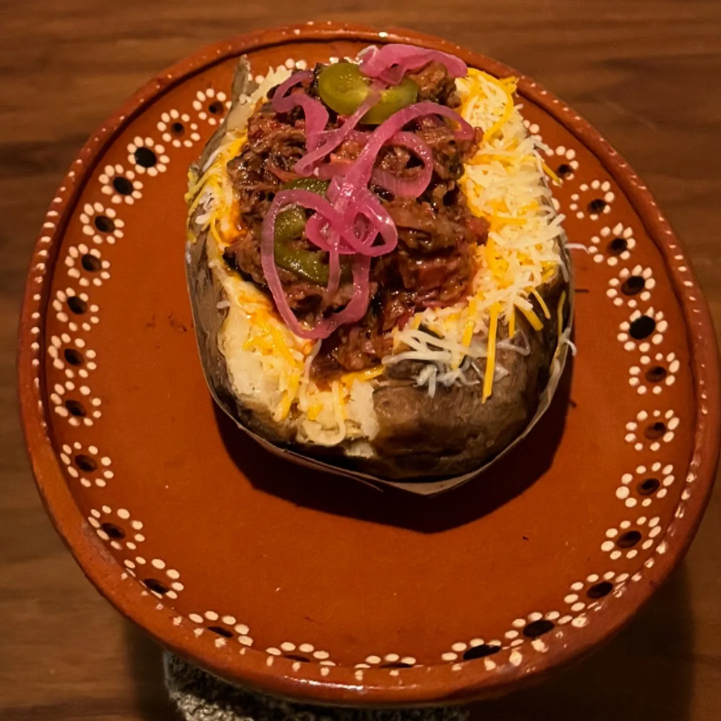 EASTER SUNDAY
&bull;Full Texas BBQ menu
&bull;Smoked &amp; Glazed Ham 
&bull;MASHED POTATOES &amp; GRAVY
&bull;Loaded Potatoes Galore (pictured) 

We have a ton of food for Easter Sunday 🧡 
We weren&rsquo;t busy last year- hope to see you in this Ea