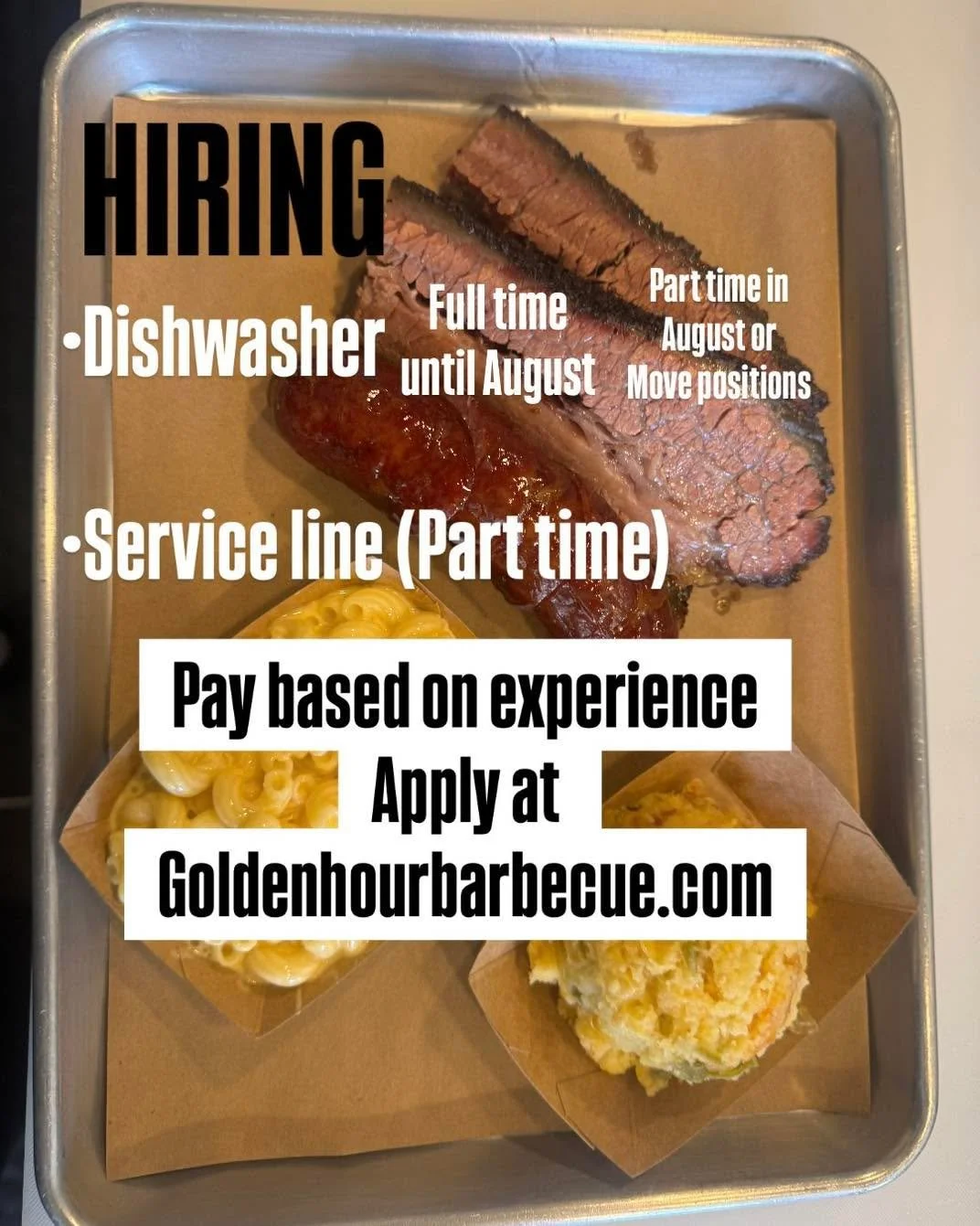Looking to add two fast paced, friendly individuals to the team! 

Must be available Friday-Sunday 
Pay based on experience but our people make $17-24 /hour 
We&rsquo;re a small team, you must be able to multitask, follow high standards, and be open 