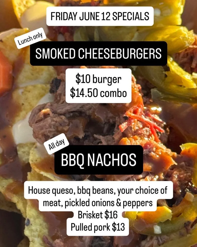BBQ NACHOS ALL DAY FRIDAY JUNE 12

We sold out of these at the drone show with 50 people in line and wanted to bring them back for a full service day. (We didn&rsquo;t think y&rsquo;all would love them so much!) 

Open 
Friday &amp; Saturday
11am-7pm