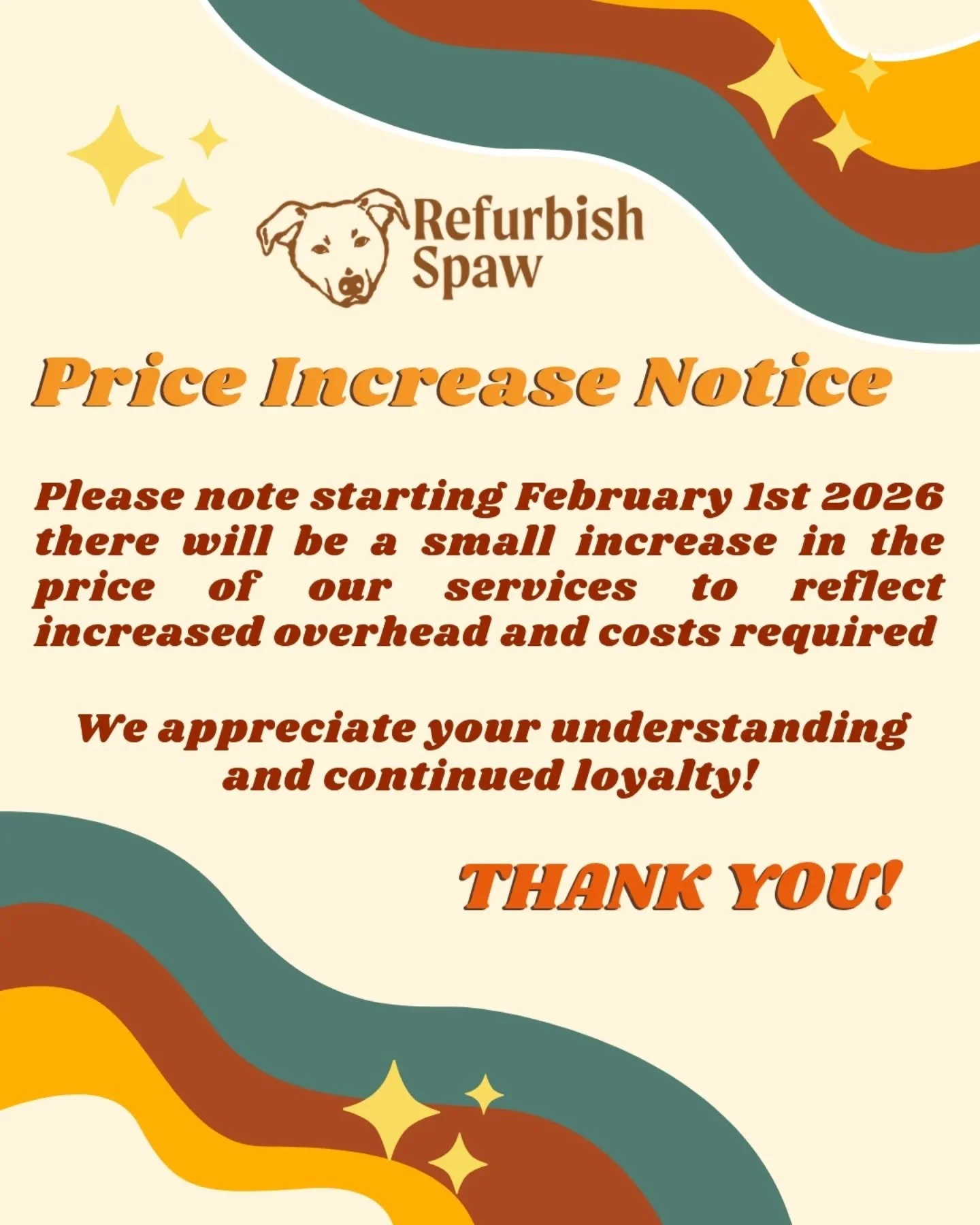 📣 Hello everyone! 

With the new year comes the usual changes in expenses and supplies, so we will be adjusting our prices accordingly! If you have any questions feel free to reach out.

Please also note we are booking out approximately 2 weeks in a