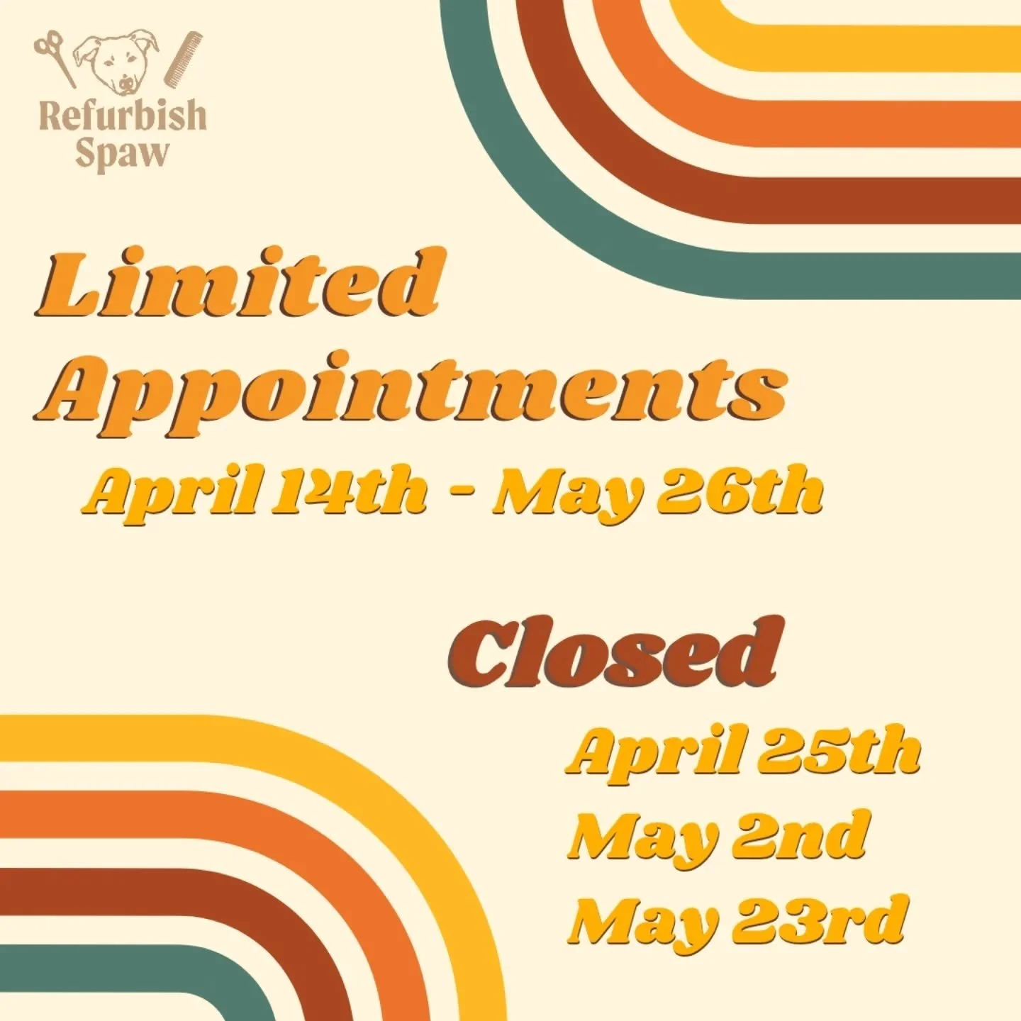 📣 Hello! Just an update - officially I will be away April 14th to May 26th on medical leave, so lovely Margaret will be a busy bee! Hours may be slightly adjusted and there are a few dates we will be closed as the surgery came up fast, but I will ke