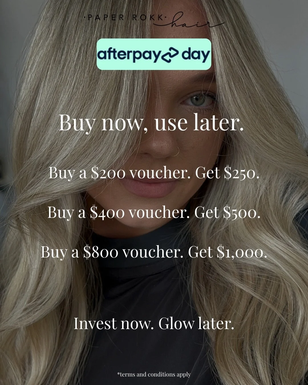 GIRL MATH 💁🏻&zwj;♀️

Buy now,&nbsp;&nbsp;Glow later
So when you get your appointment, it&rsquo;s free right? 

✨ $200 voucher = receive $250
✨ $400 voucher = receive $500
✨ $800 voucher = receive $1,000

Use on colour, extensions, treatments or ret