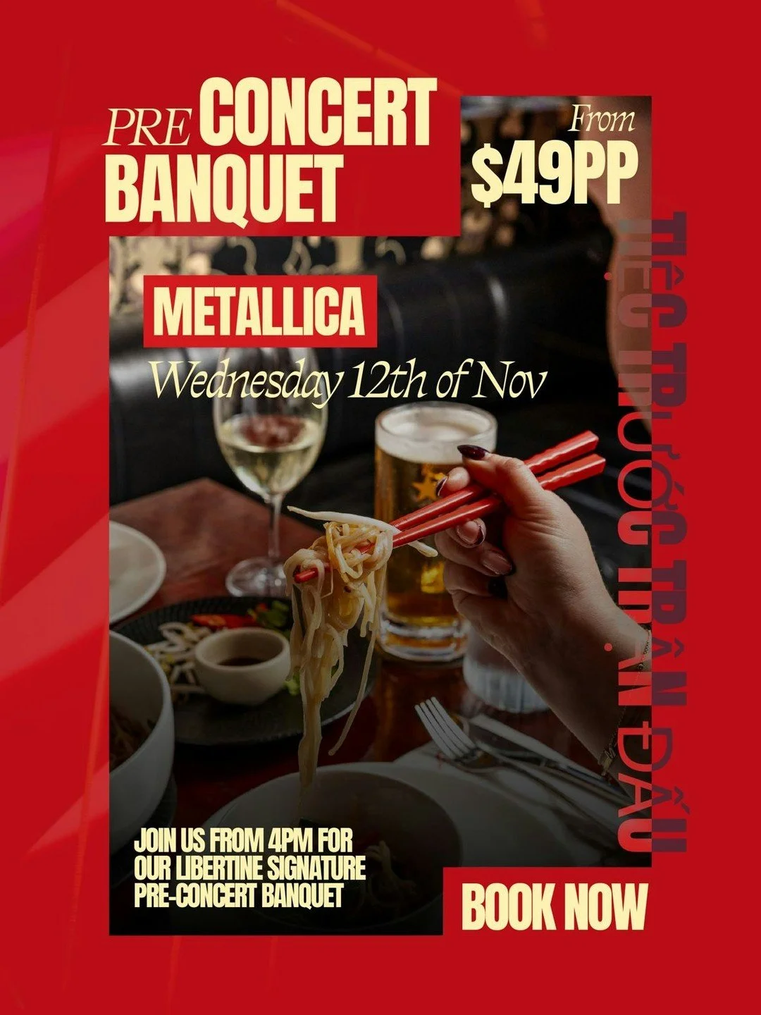 Metallica&rsquo;s in town this Wednesday and you already know where to warm up ⚡🔥

Join us from 4PM for our Pre-Concert Banquet, packed with bold flavours, cold beers and pre-show energy that sets the tone for the night 🎶

From $49pp
Tag your conce