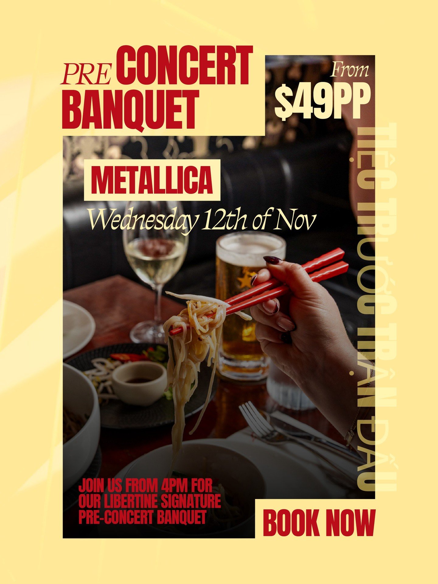 It&rsquo;s Metallica Wednesday, baby 🤘🔥
Fuel up with our Pre-Concert Banquet, kicking off from 4PM! Bold flavours, cold beers, and the perfect pre-show energy, from $49pp 🍜🍺

Tag your concert crew and make tonight one for the books 🔥

#itslibert