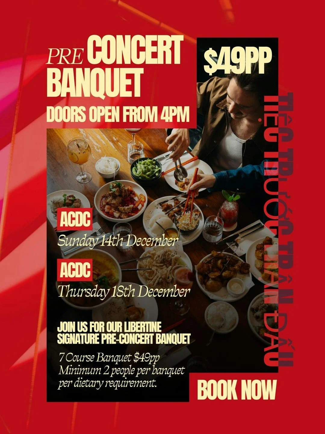 ACDC weekend is coming in hot 🔥🎸
We&rsquo;re serving a full 7 Course Banquet for just $49pp - the perfect way to charge up before the show 🥢

Join us tomorrow Sunday 14th December and Thursday 18th December ~ doors open from 4PM

Book now - grab y
