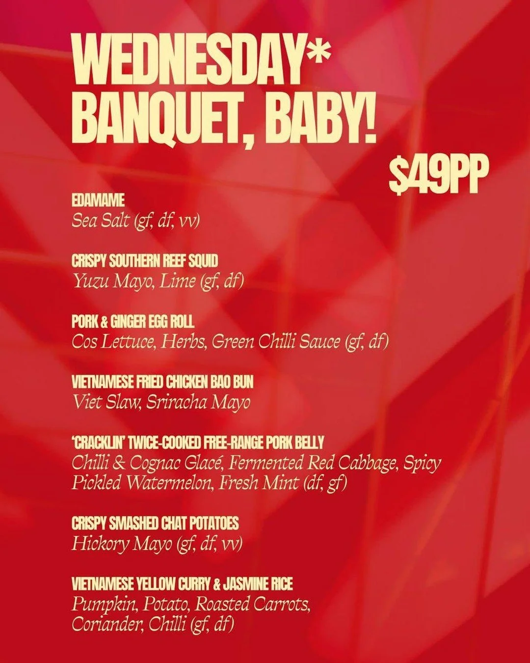 Already thinking about Wednesday? Same 😉

Wednesday Banquet, Baby!* is back this Wednesday with 7 courses for $49pp ~ bold plates, shared moments and serious Libertine energy 💃🥢

Gather the crew and book ahead

#livelikelibertine

Call (07) 3367 3
