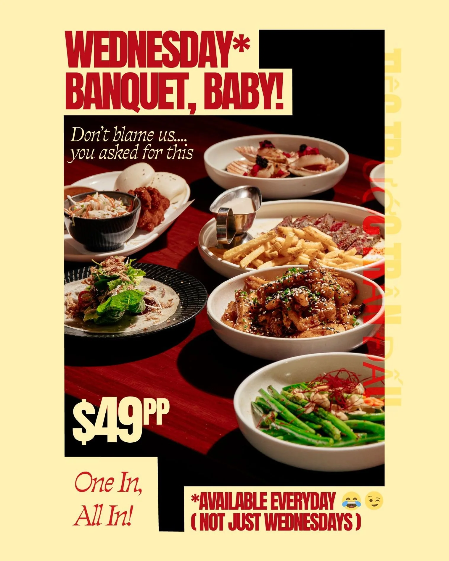 Midweek plans just got upgraded 💥
Our Wednesday Banquet, Baby* is back tomorrow, packed with seven bold, share-style plates for just $49pp 🥢🍷

Gather the crew, pull up a chair and go all in 💃

#livelikelibertine

Call (07) 3367 3353 or book onlin