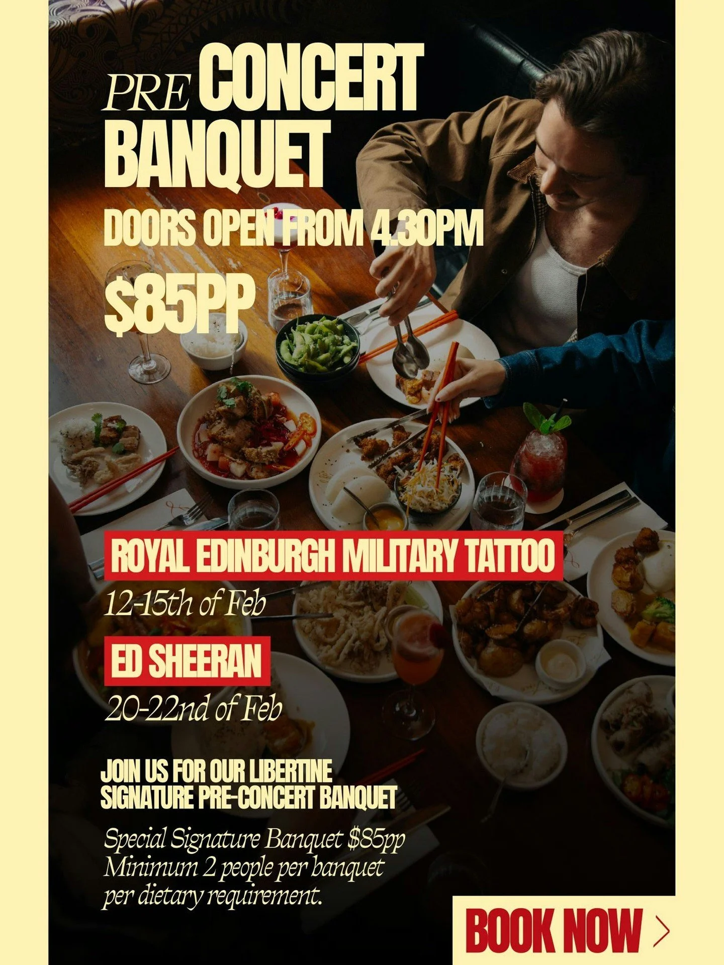 Big shows deserve a proper send-off 💥

Our Pre-Concert Banquet brings seven punchy, share-style plates for $85pp, with doors swinging open from 4:30pm. Fuel up, pour another glass and walk out ready for whatever the night throws at you 💃🍷

✨ Royal