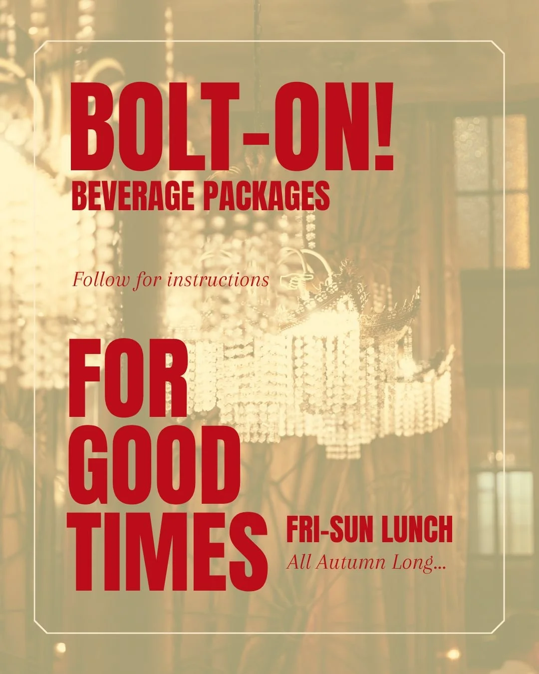 If you&rsquo;re not Bolting-On this Autumn&hellip; wyd? 💥

Bolt-On Bevvy Packages are running HOT with cocktails flowing, tables full and zero thinking required.

Step 1: Choose your banquet 
Step 2: Add the booze 
Step 3: Laugh. Eat. Repeat.

Fri&n