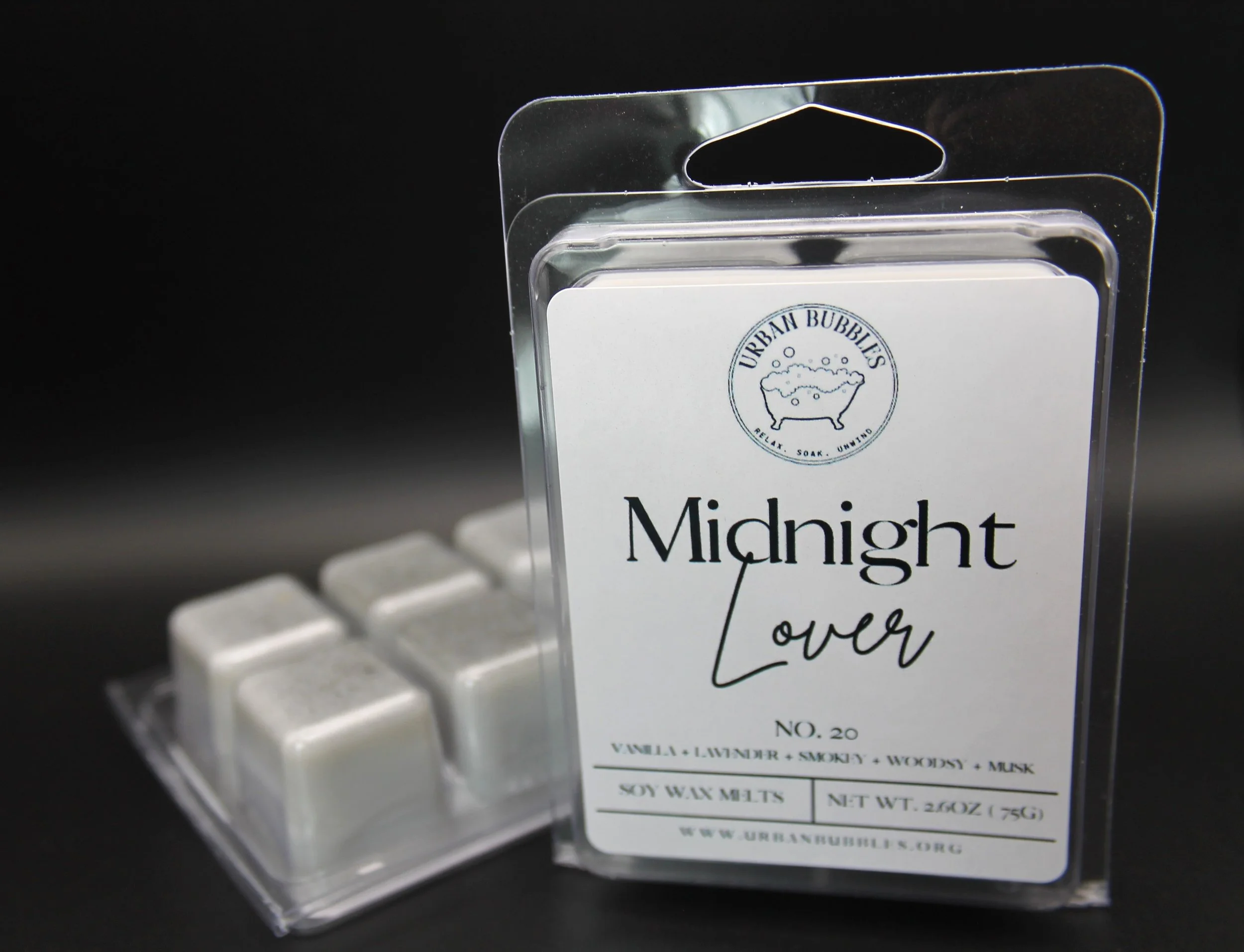 Midnight Lover Wax Melt with a sophisticated blend of lavender, vanilla, and musk, perfect for a romantic and elegant ambiance.