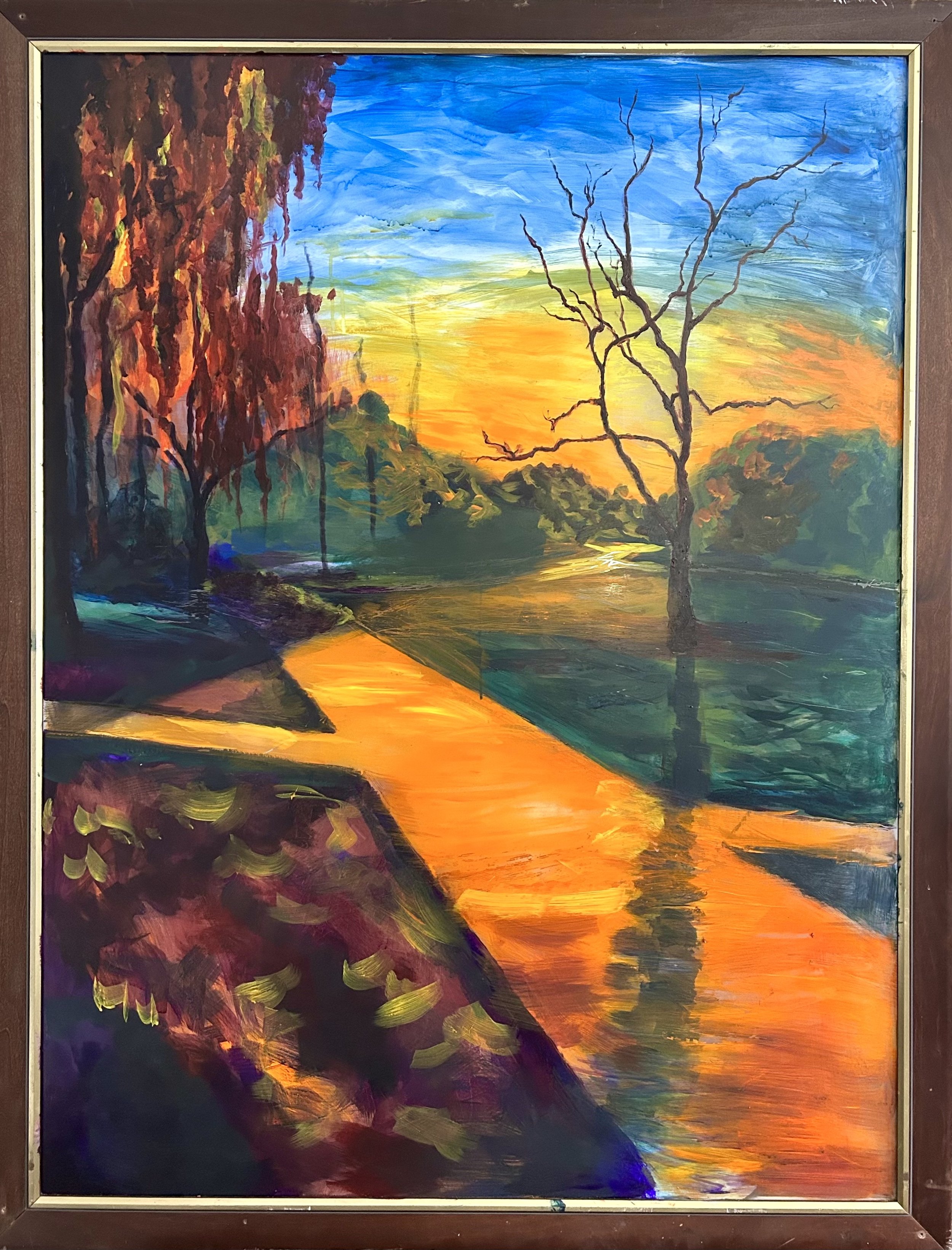 Wander, 45"x58", Acrylic on glass, 2022