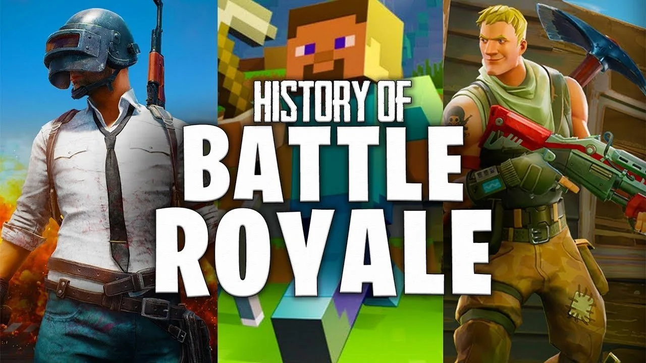 A collage of three video game characters with the text 'History of Battle Royale' in the center.
