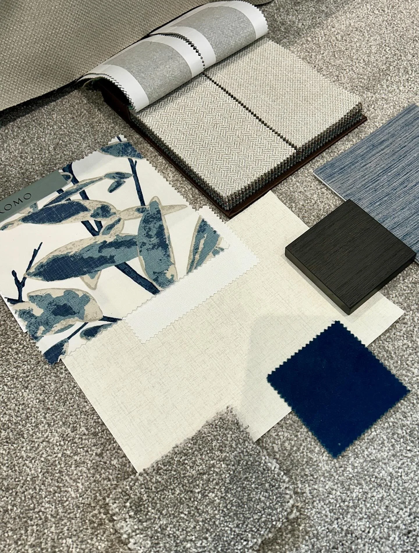 Pulling together the core colours and textures is one of my favourite parts of the design process. This was taken at a client meeting this morning - the space is space is starting to take shape.