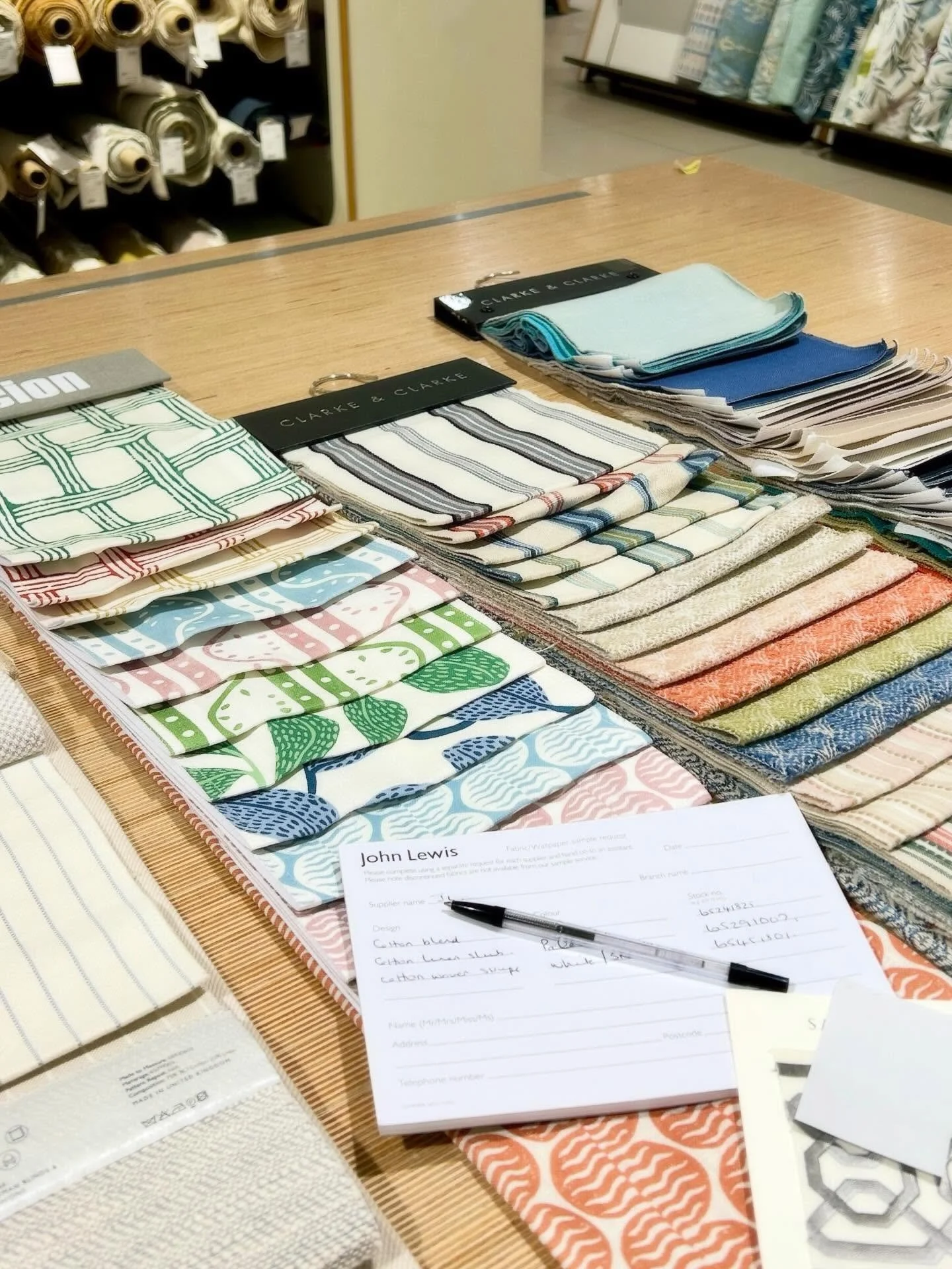 A lovely visit to @johnlewis High Wycombe between design work at my desk today - on the lookout for fabric for roman blinds for a client I&rsquo;m seeing next week. Found some great options 🙌