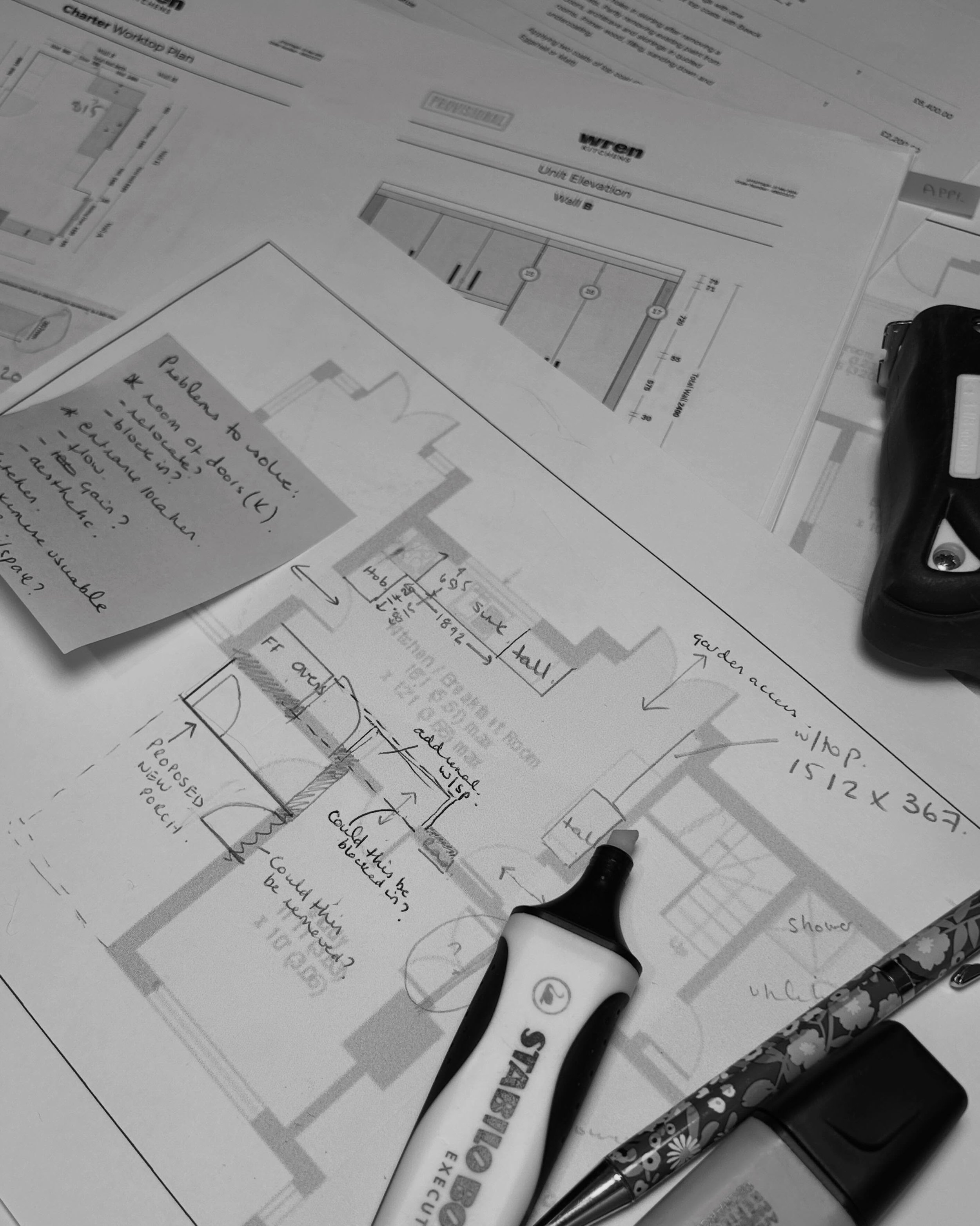 My desk right now&hellip; 

Floorplans, measurements, rough sketches, questions, and lots of ideas to explore. 

A huge part of interior design happens long before anything is ordered or installed. It&rsquo;s the time spent figuring out how a family 