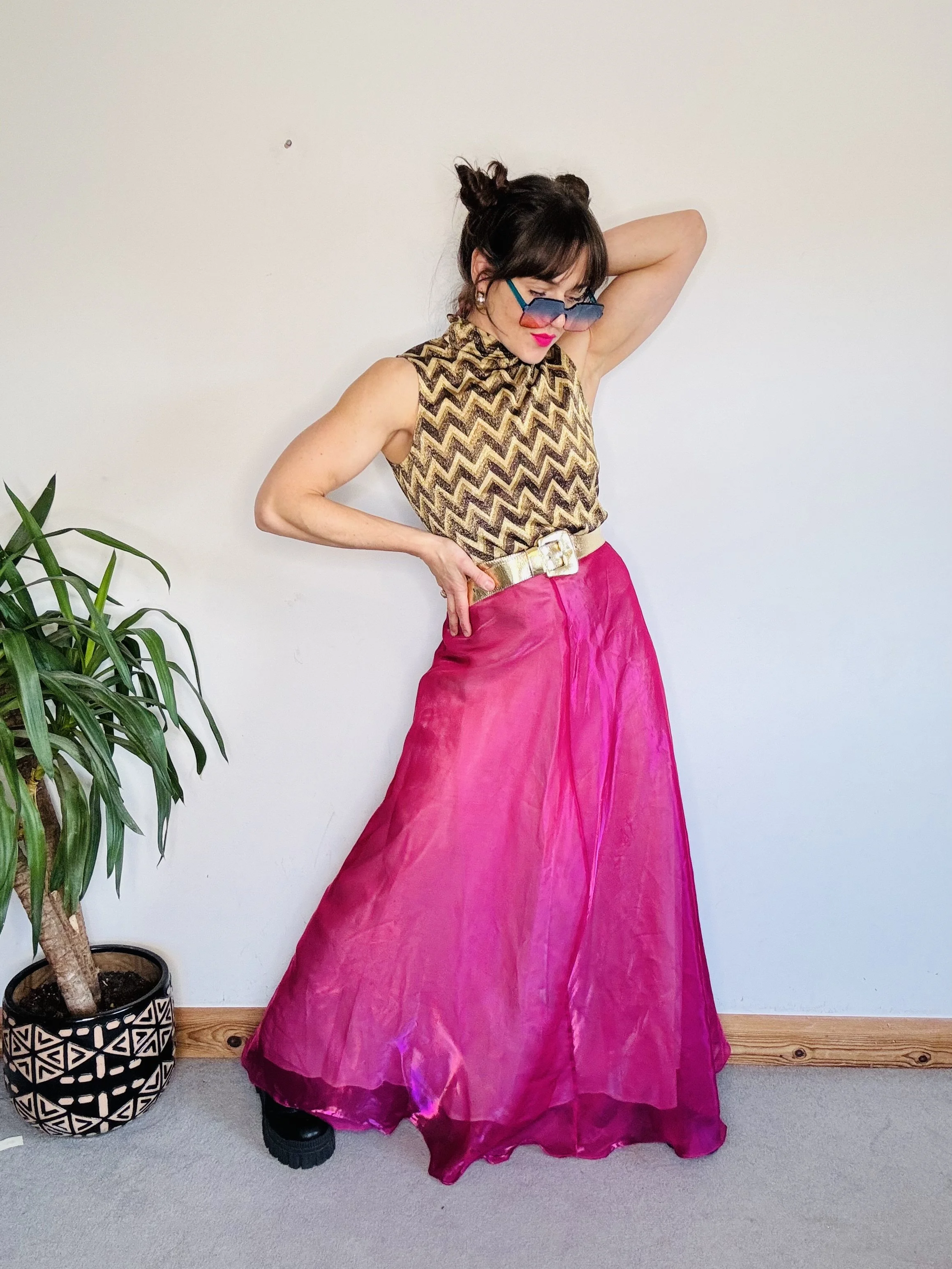 90’s pink metallic maxi skirt