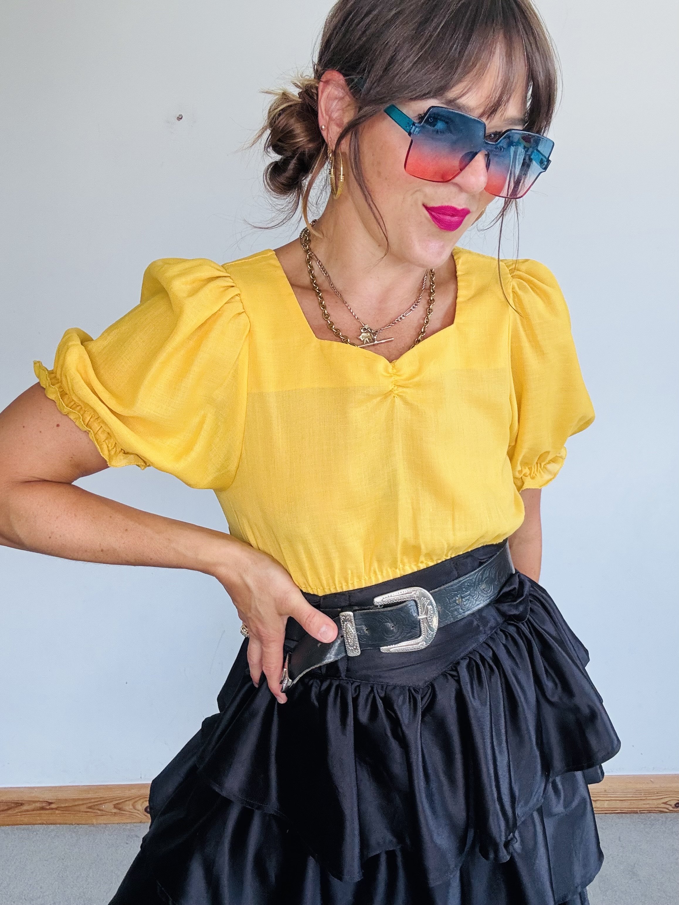 Bright yellow cropped blouse