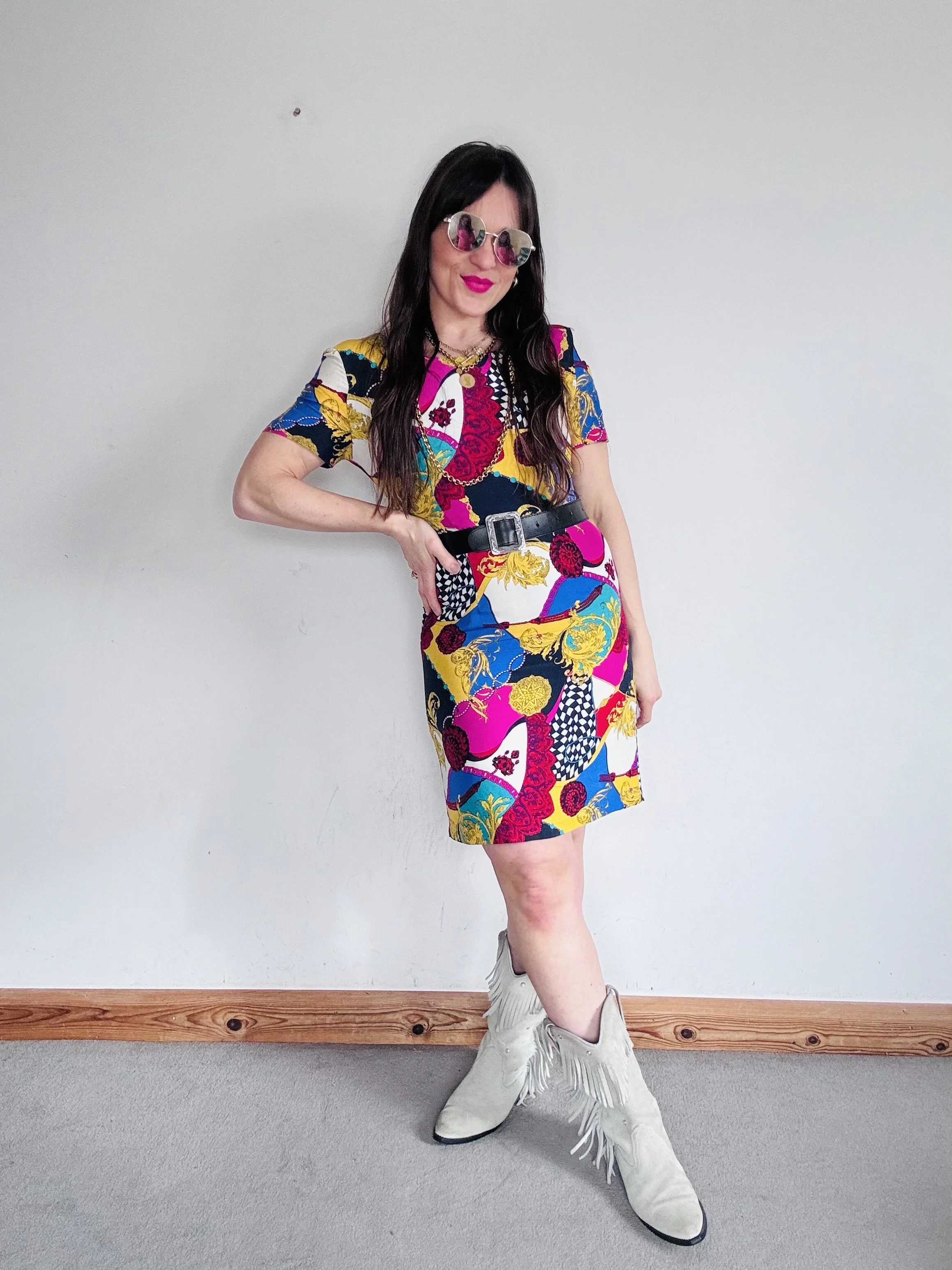 Italian baroque Versace style rainbow dress
