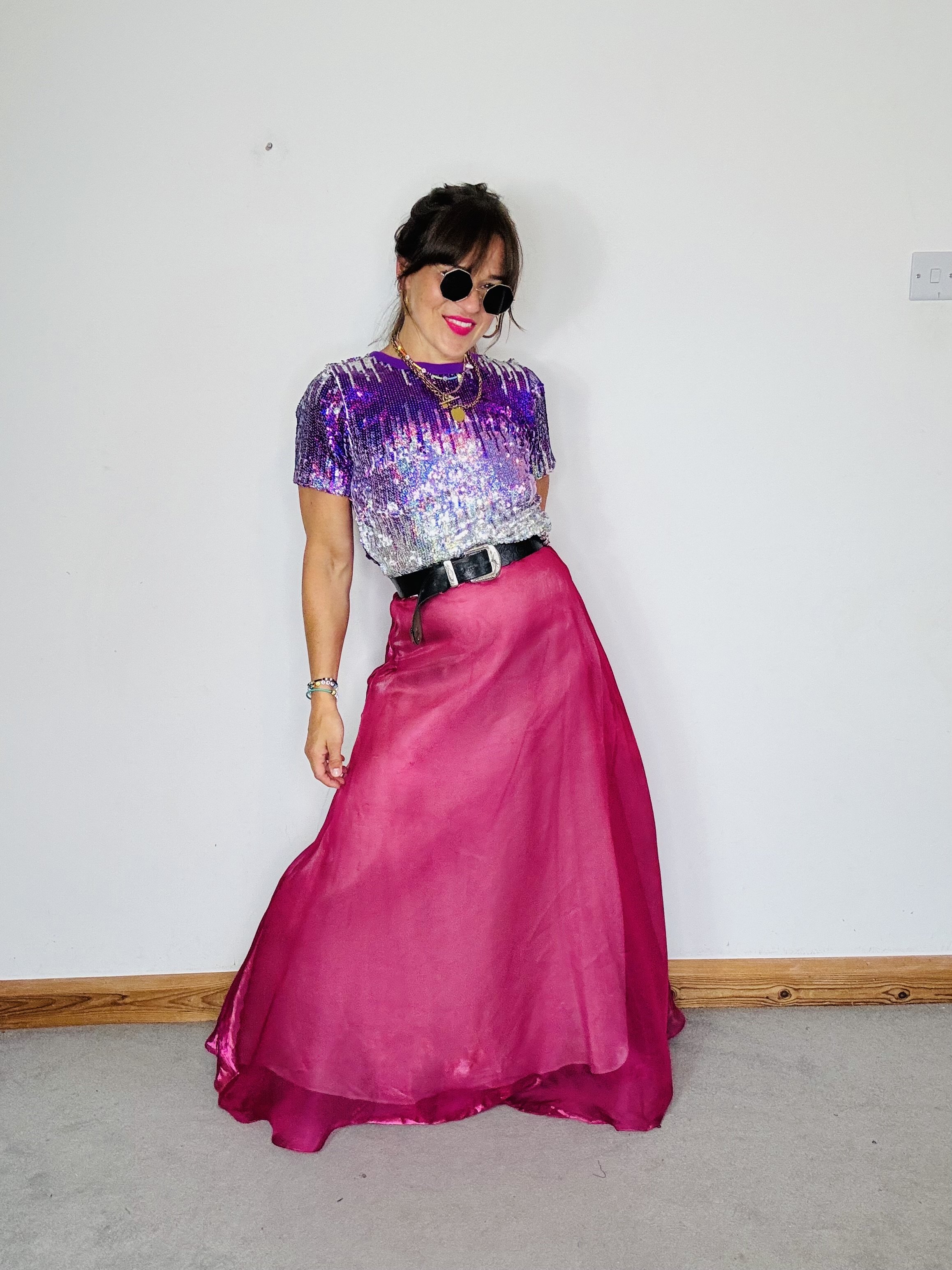 Metallic pink 90’s maxi skirt