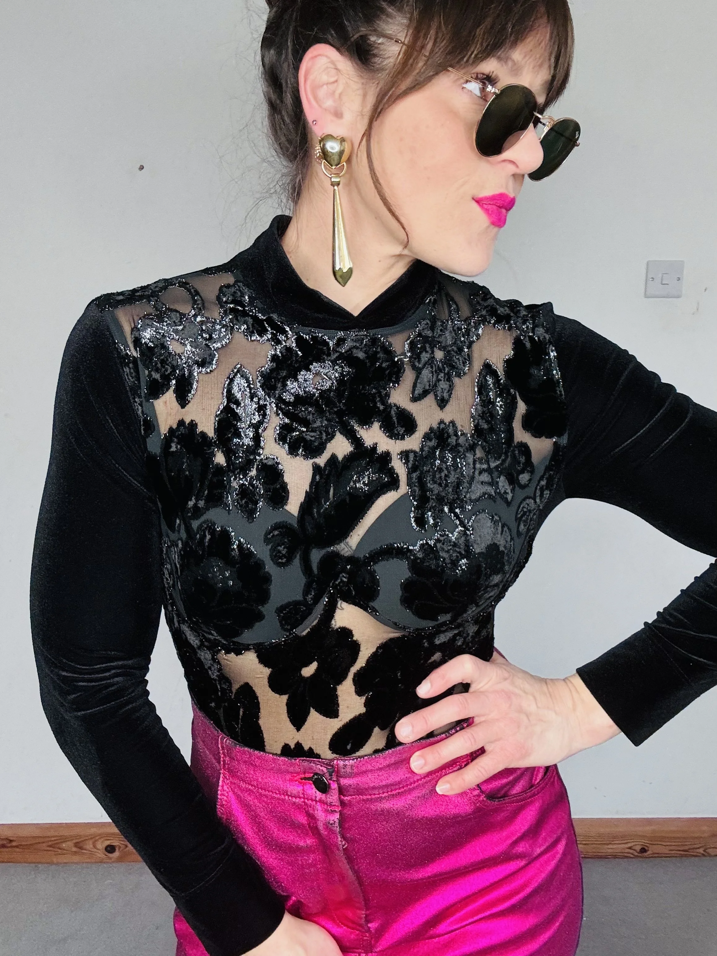 80’s velvet cutout leotard