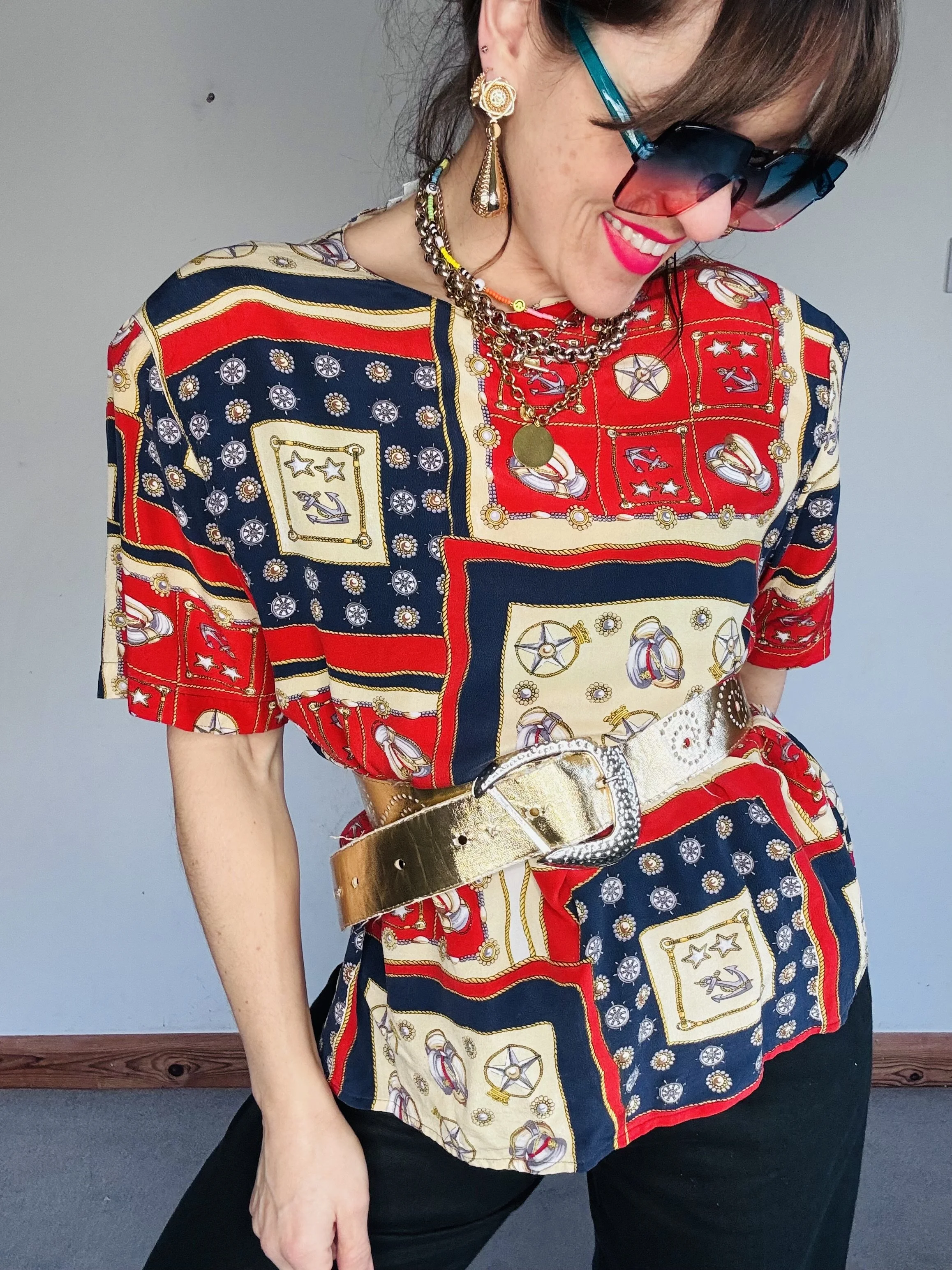 Nautical silk Versace style blouse