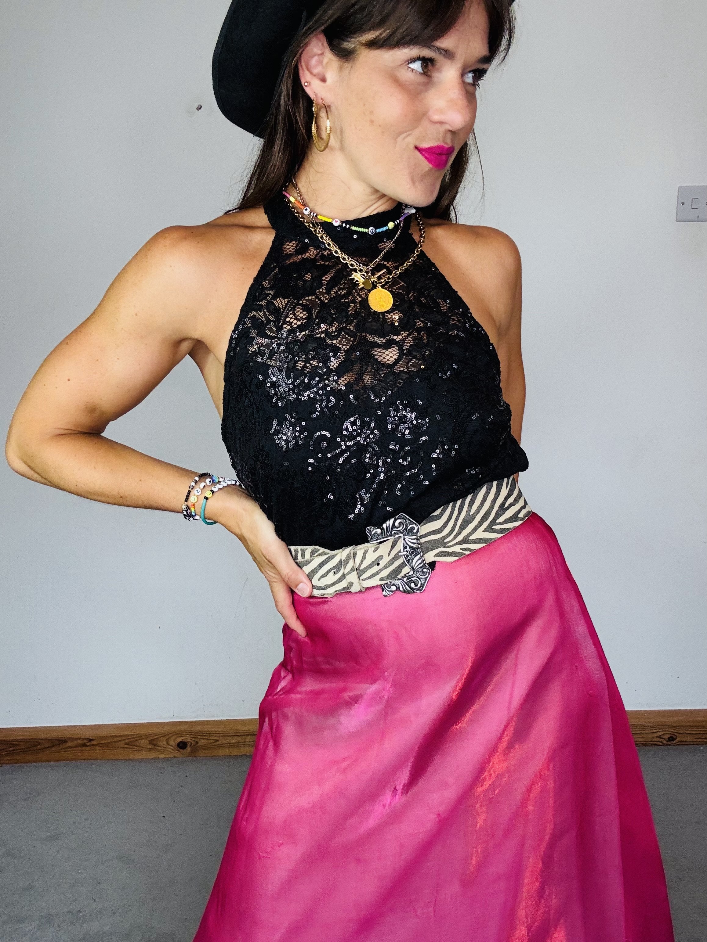 Black sequin halter top