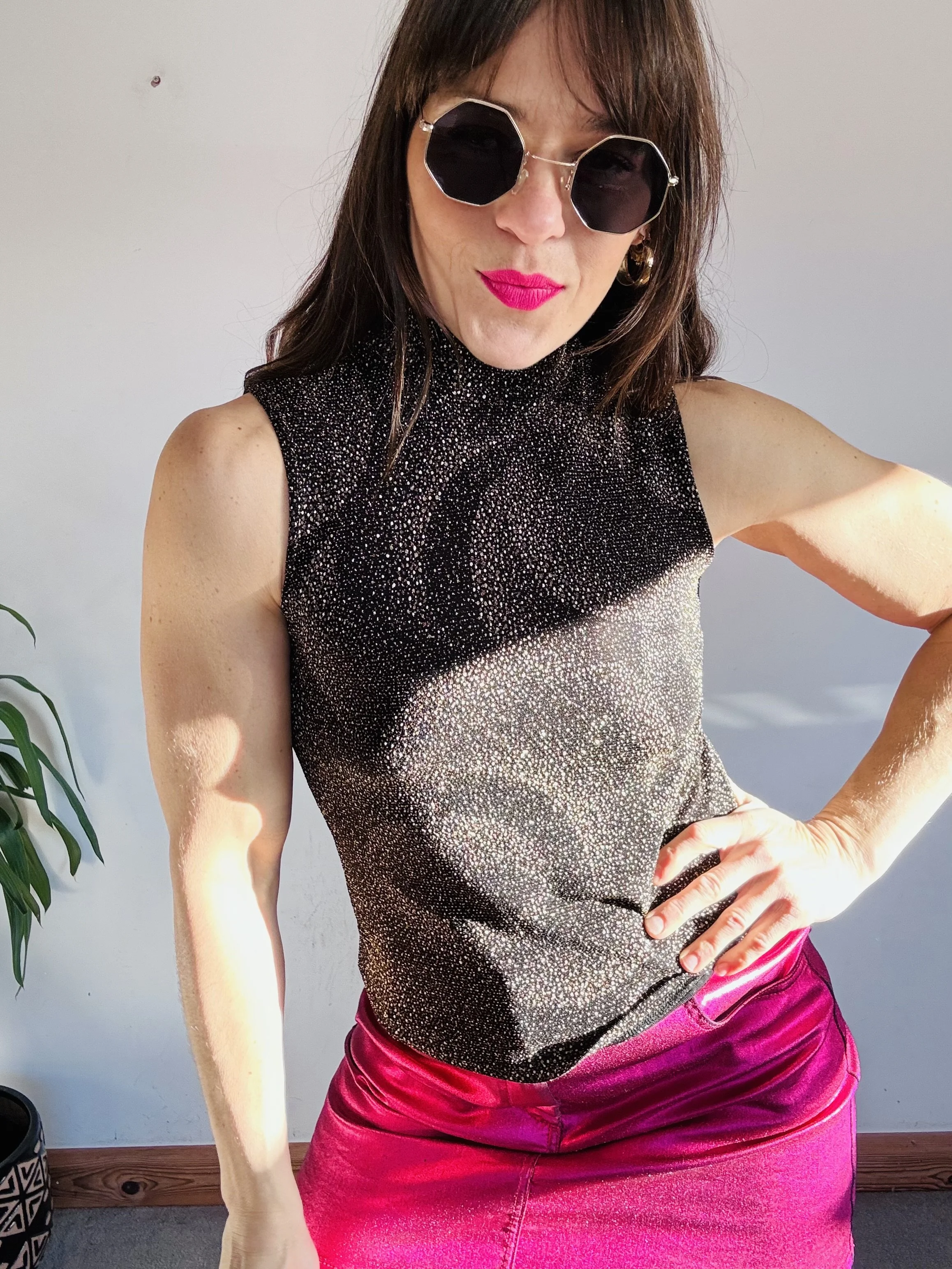 Stretch glitter turtleneck