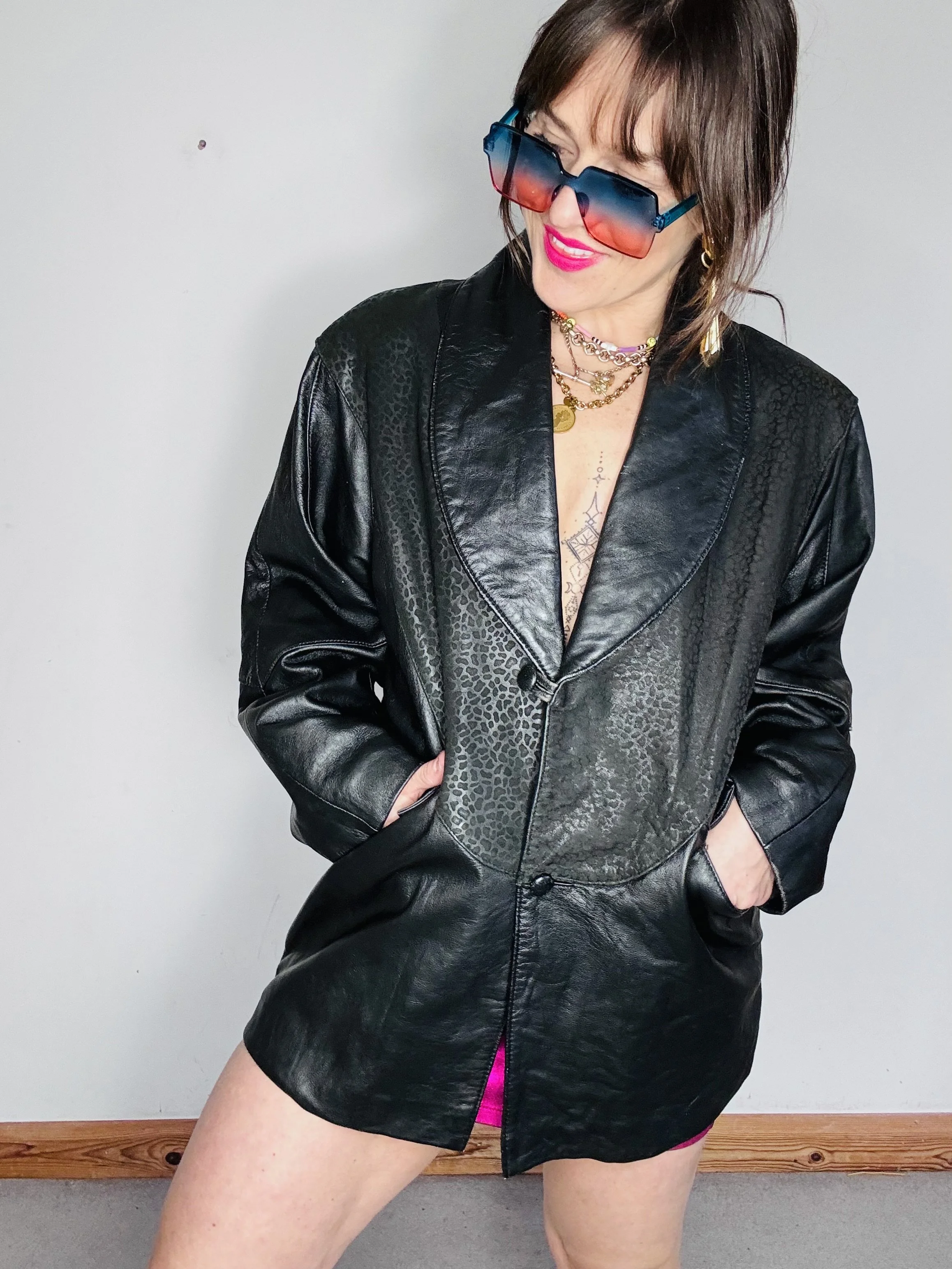 Exceptional 1980s leather animal jacket