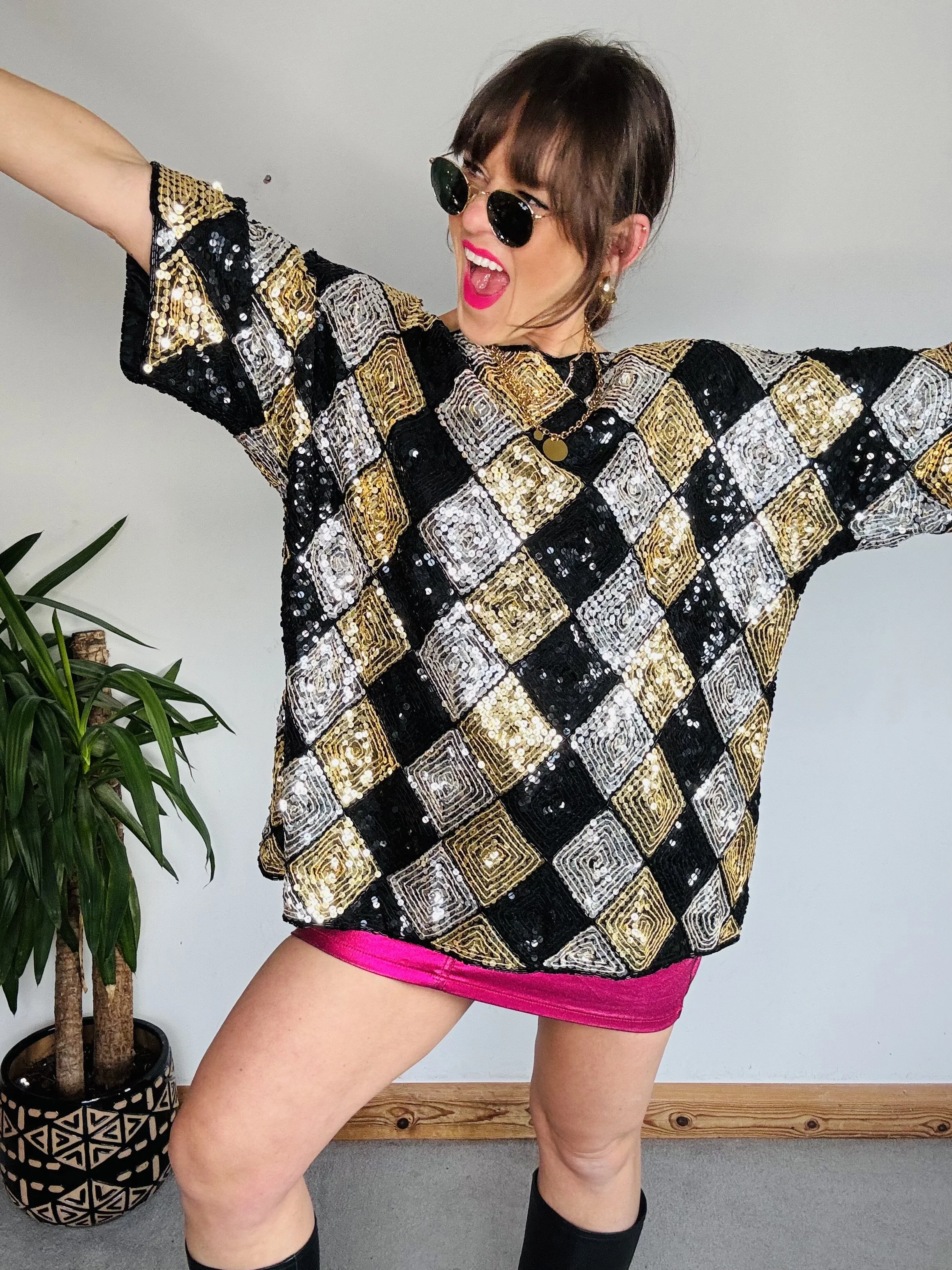 Dramatic harlequin 80’s tunic - plus size