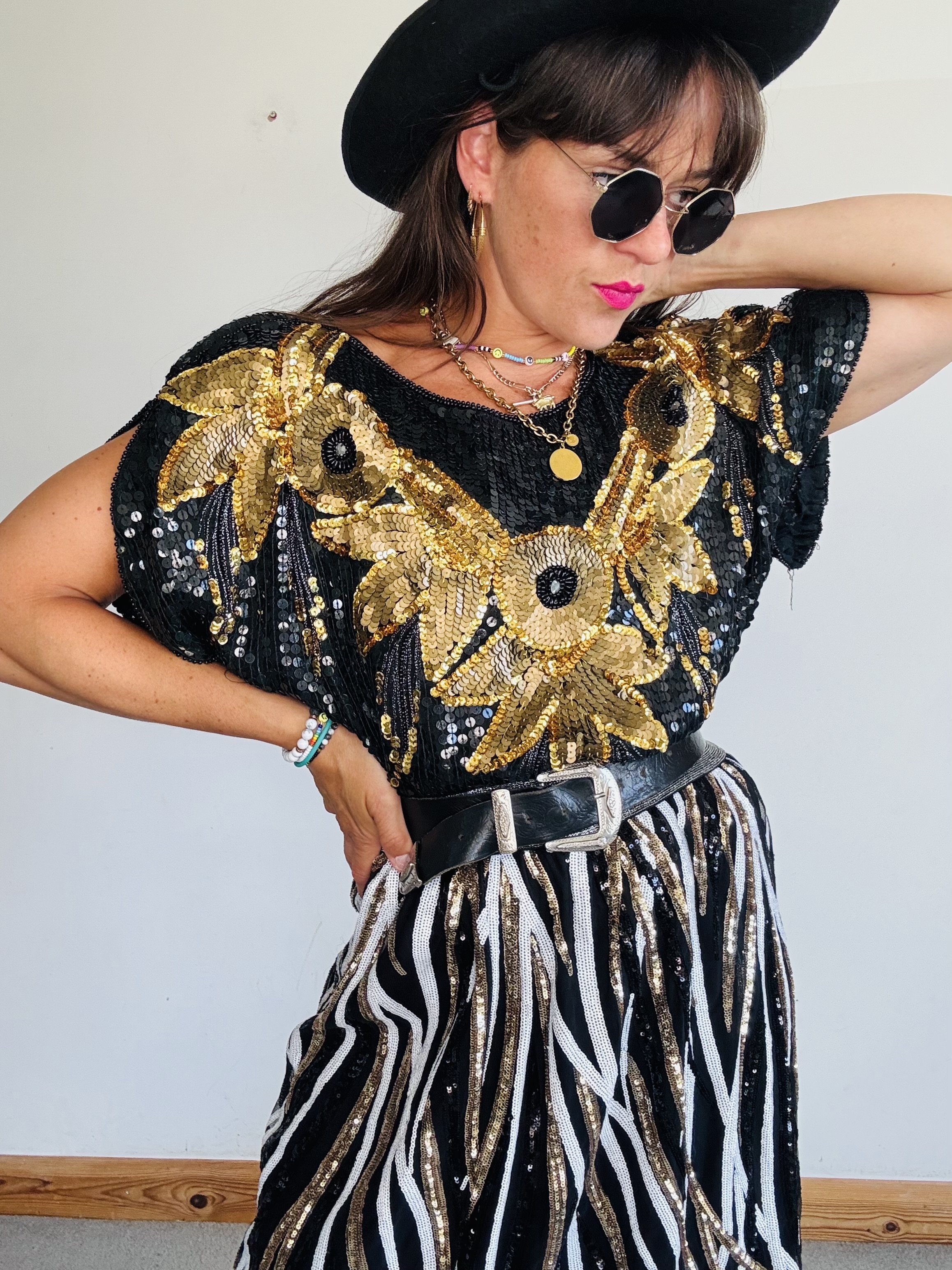 Incredible gold sequin batwing blouse