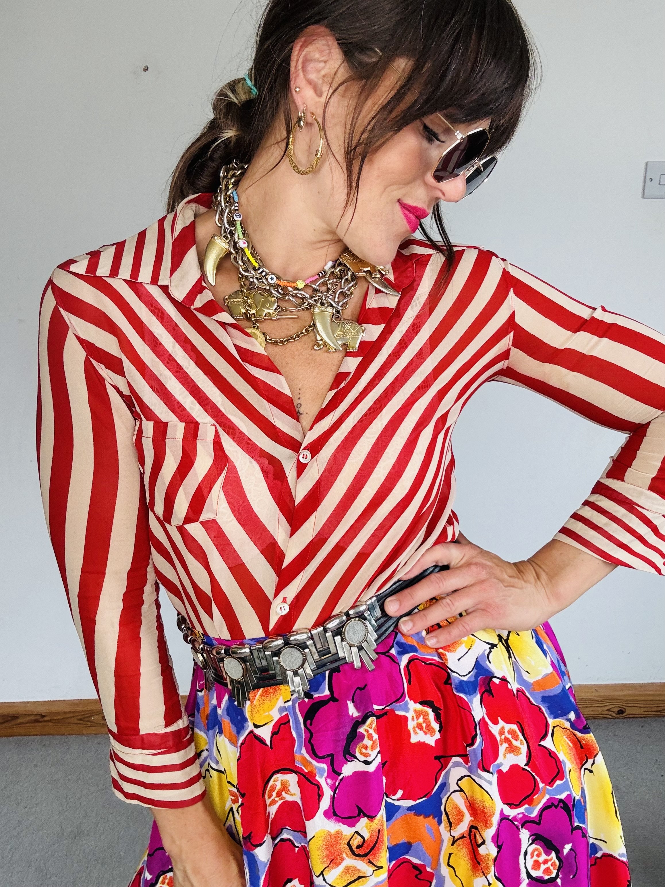 Stunning longline silk stripe blouse