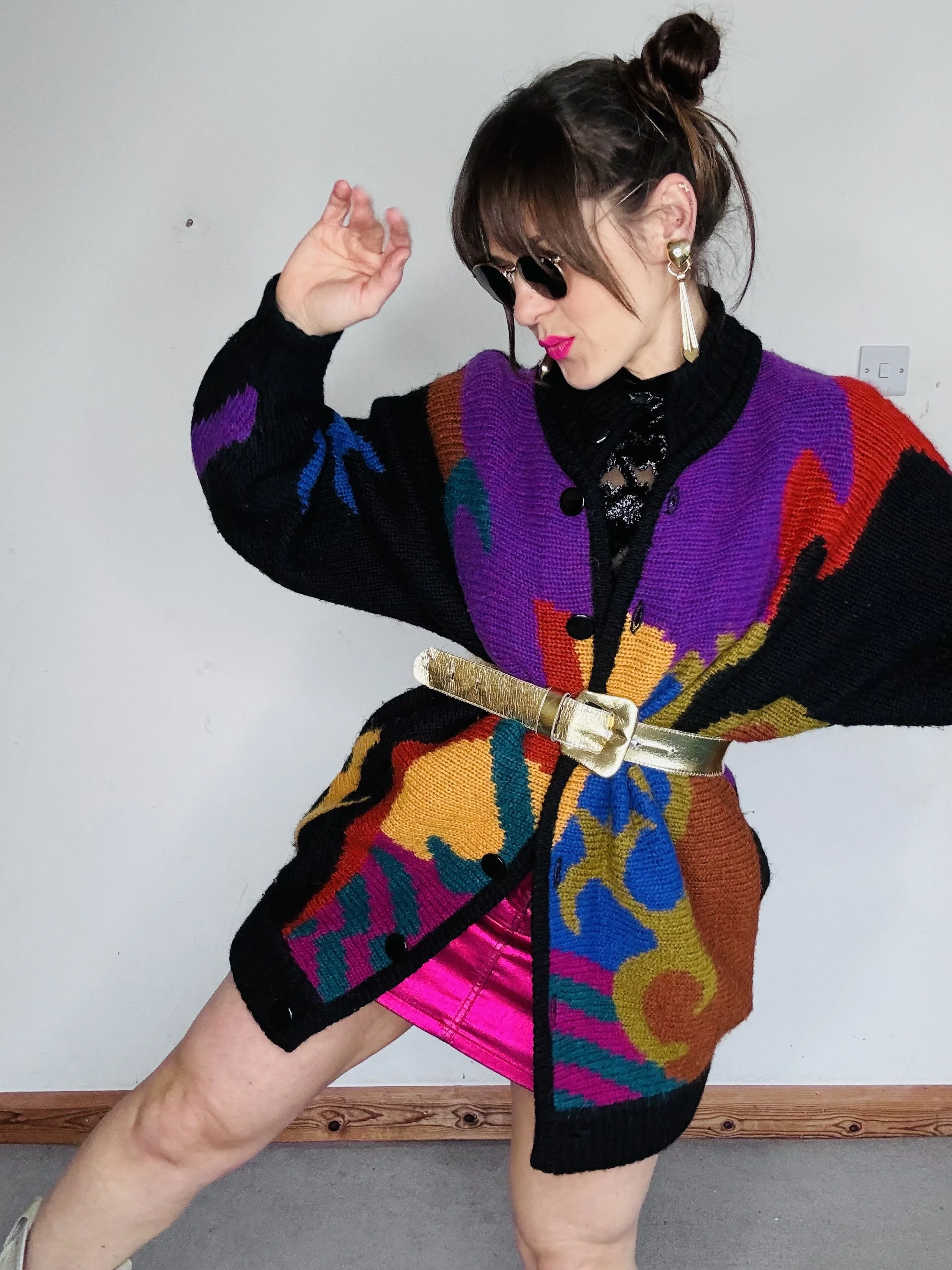 EXE abstract colourful 80s cocoon cardigan