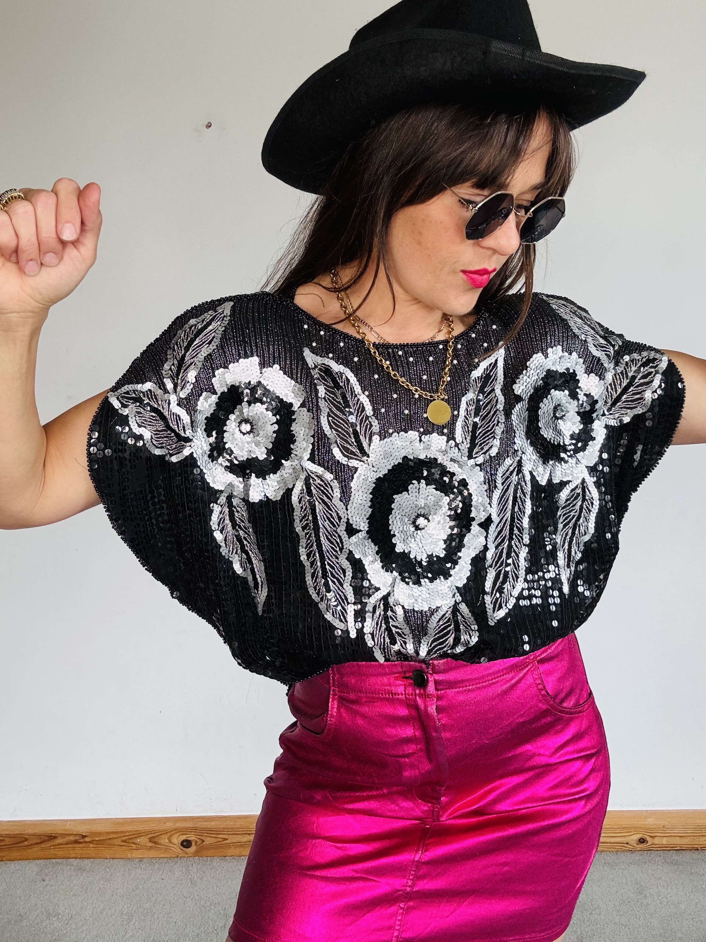 Gorgeous 80’s batwing sequin blouse