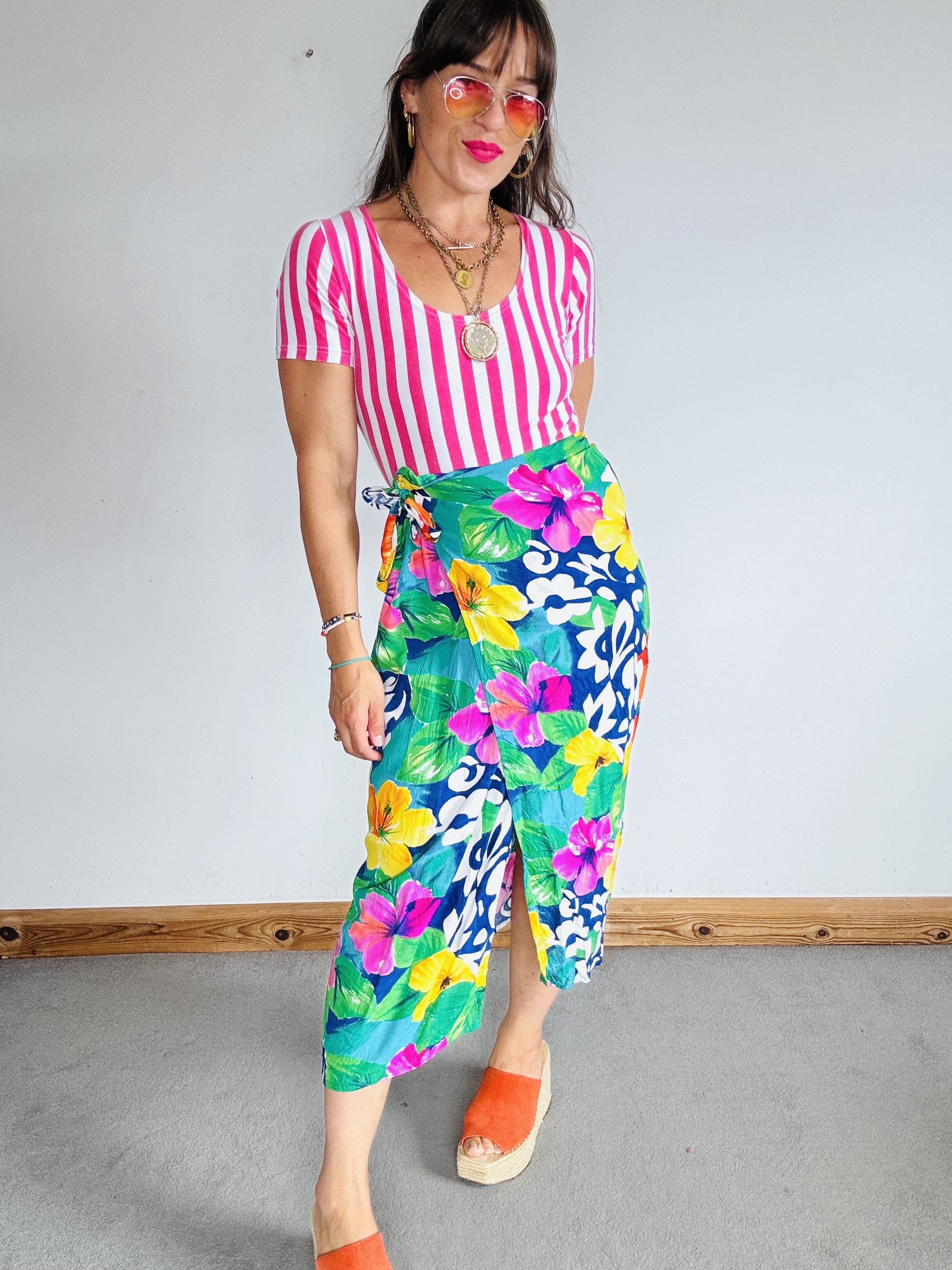 80’s vibrant JAMS WORLD floral wrap skirt
