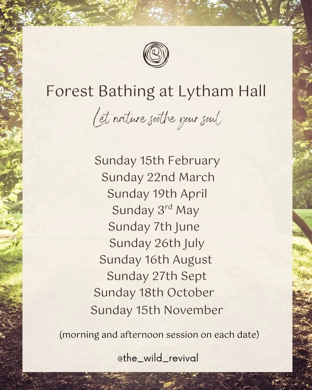 2026 dates for Forest Bathing at Lytham Hall are now live and available to book! I've shared all the dates for the year to give you plenty of time to plan and to avoid disappointment as the tickets do tend to get snapped up.

I will also be hosting a
