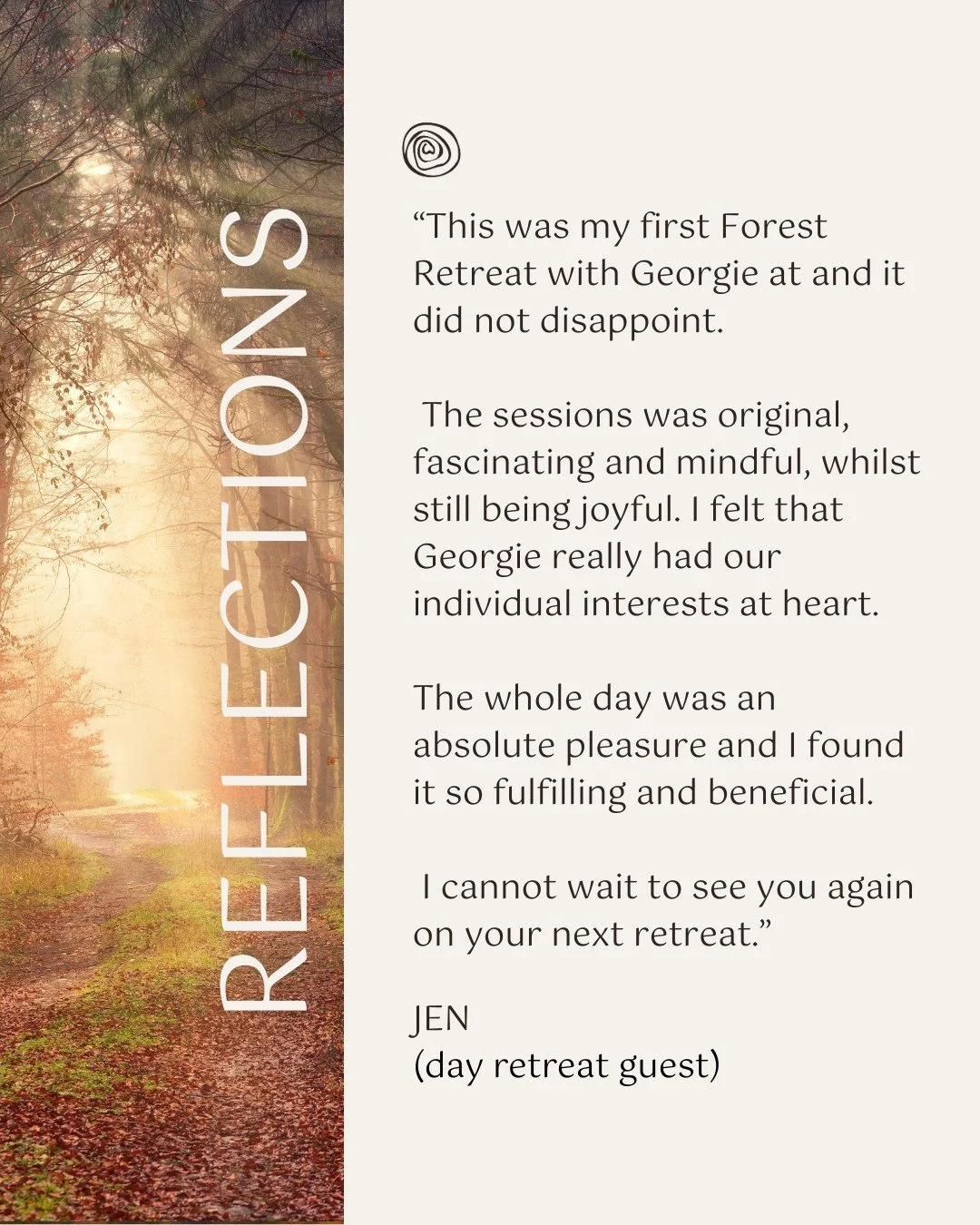 A few words from Jen who I think captures the essence of the full day forest retreat - wholesome, something you might not have tried before, learning new skills to integrate into your life, full of JOY!

Plus a host (hi 👋) that genuinely cares that 