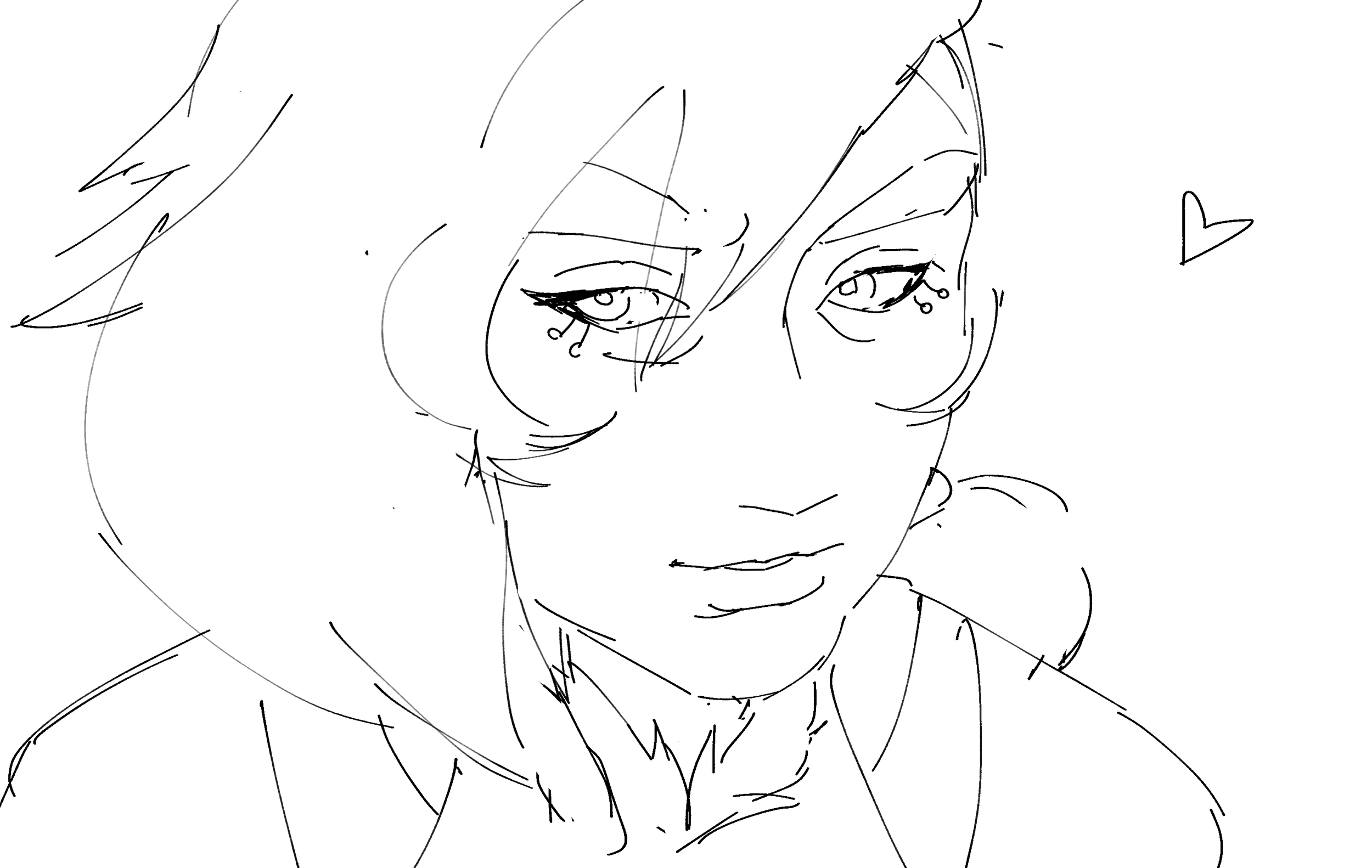 Dessin de style esquisse d'une femme avec des cheveux courts, portant des lunettes et un vêtement à col