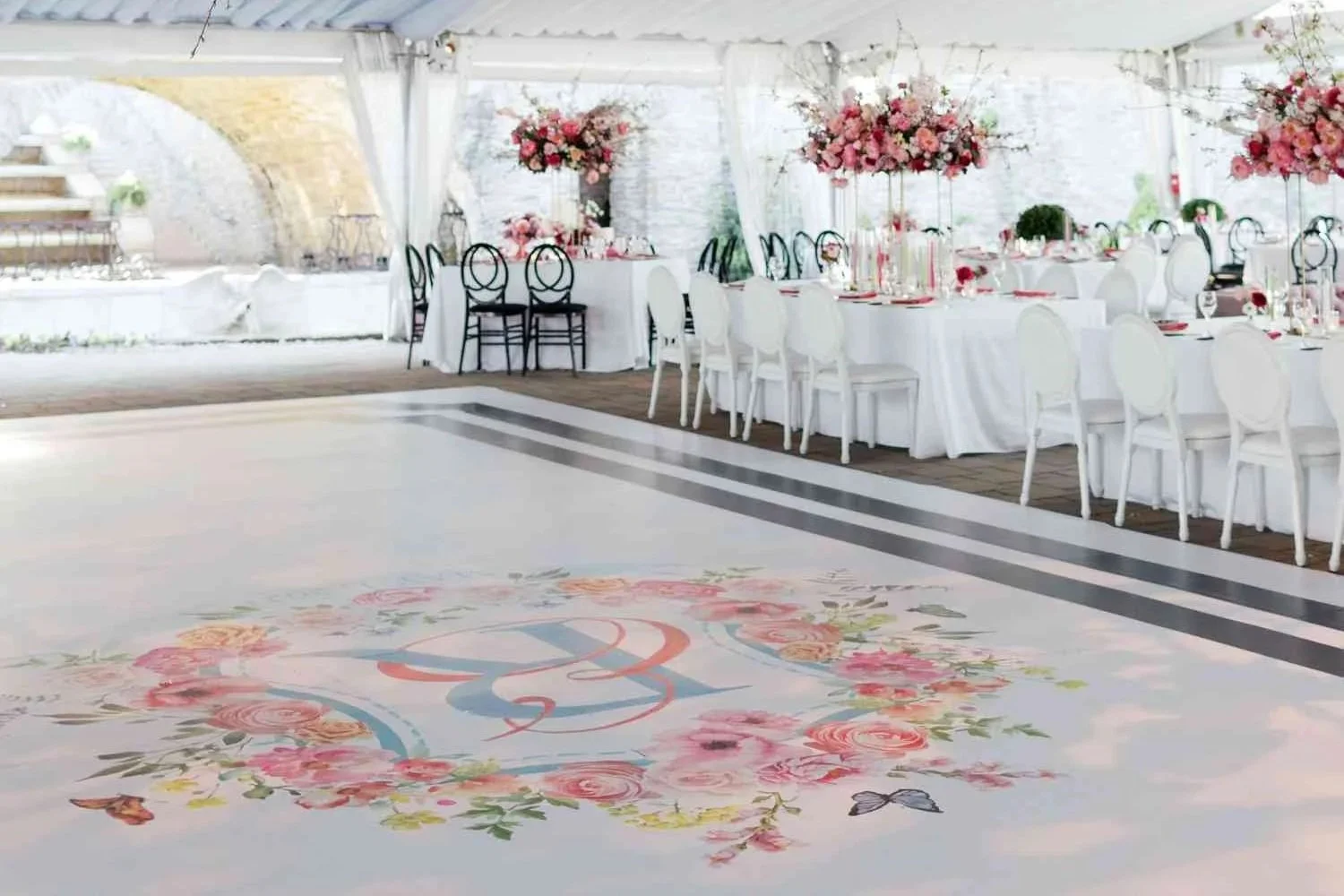 A beautifully designed dance floor transforms an ordinary space. 