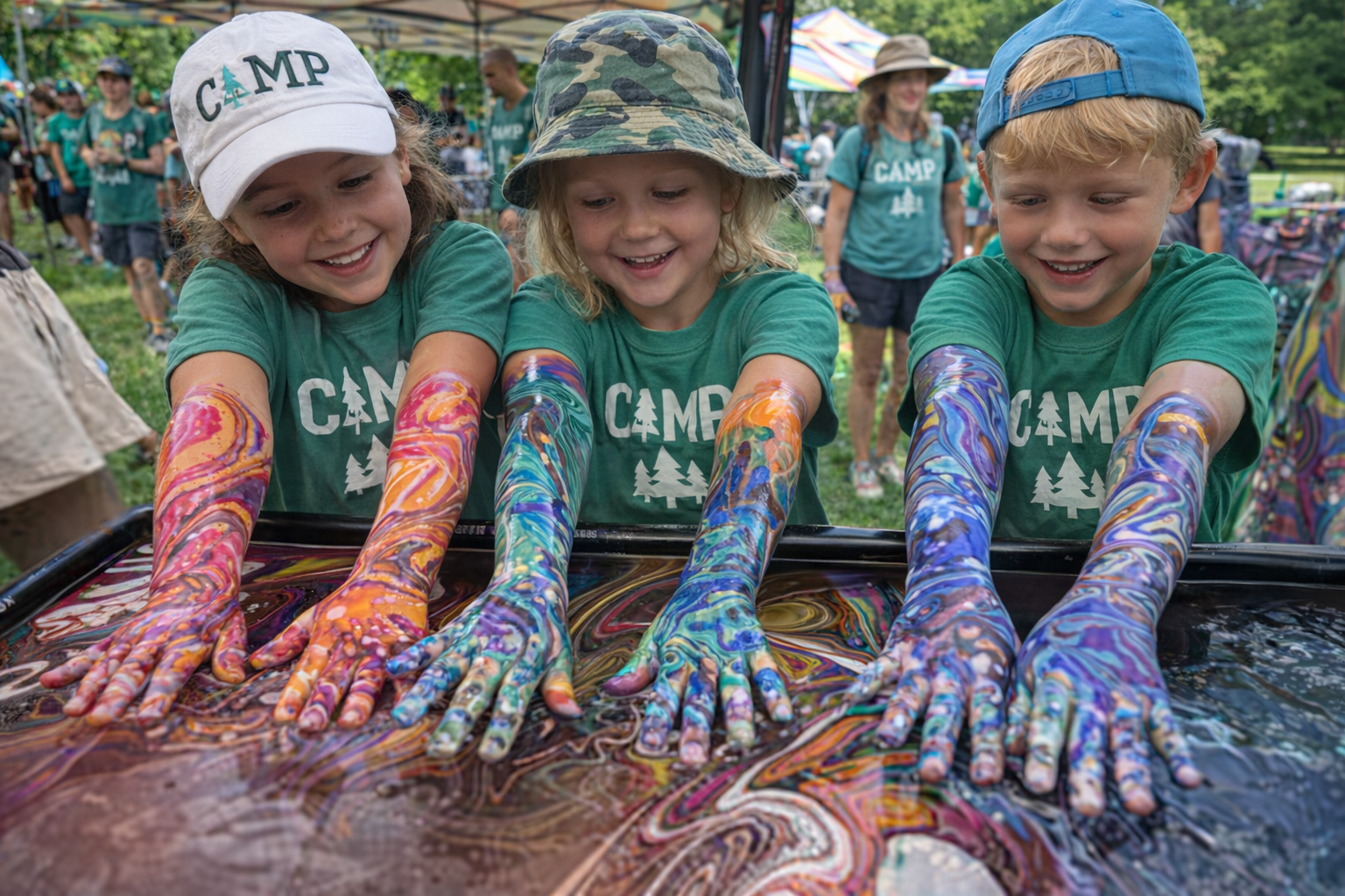 kids at a body marbling booth in Atlanta by interior scapes