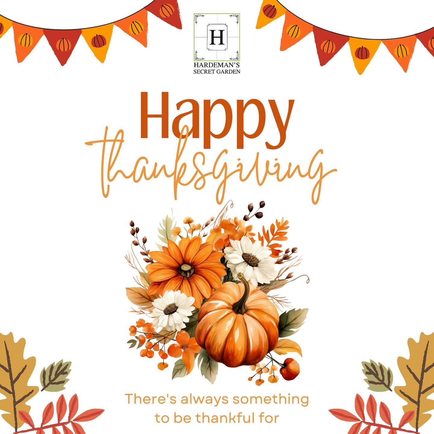 Happy Thanksgiving from all of us at Hardeman&rsquo;s Secret Garden! Today, we&rsquo;re thankful for the beauty of nature, the joy of special moments, and the wonderful people who celebrate with us. May your day be filled with love, laughter, and che