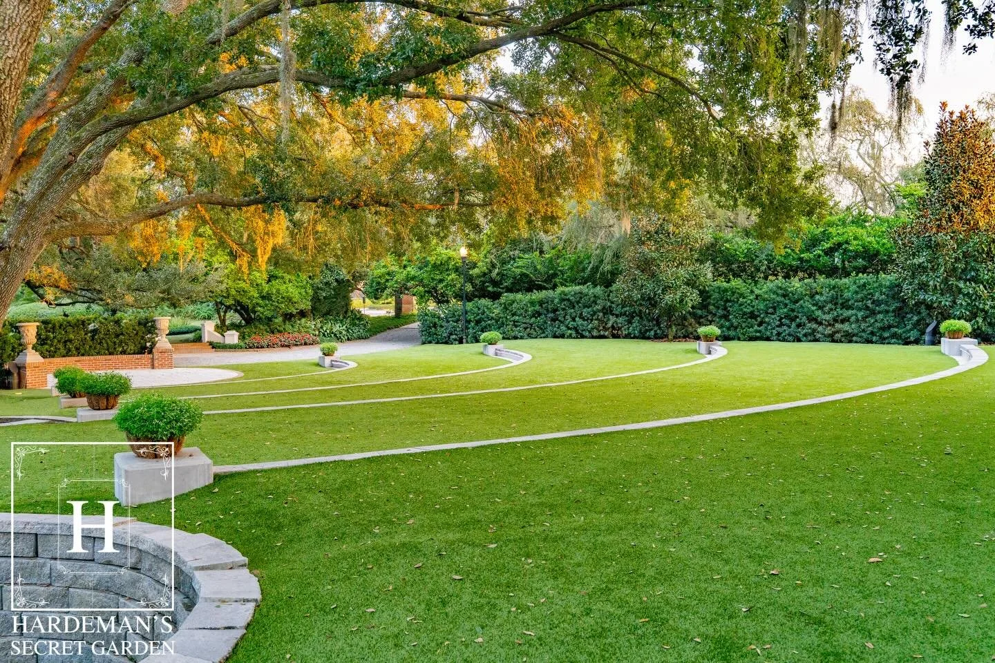 The Amphitheater offers a beautiful setting for ceremonies and gatherings. With tiered seating and lush surroundings, it creates a memorable backdrop for your event.

#hardemanssecretgarden #wedding #weddingvenue