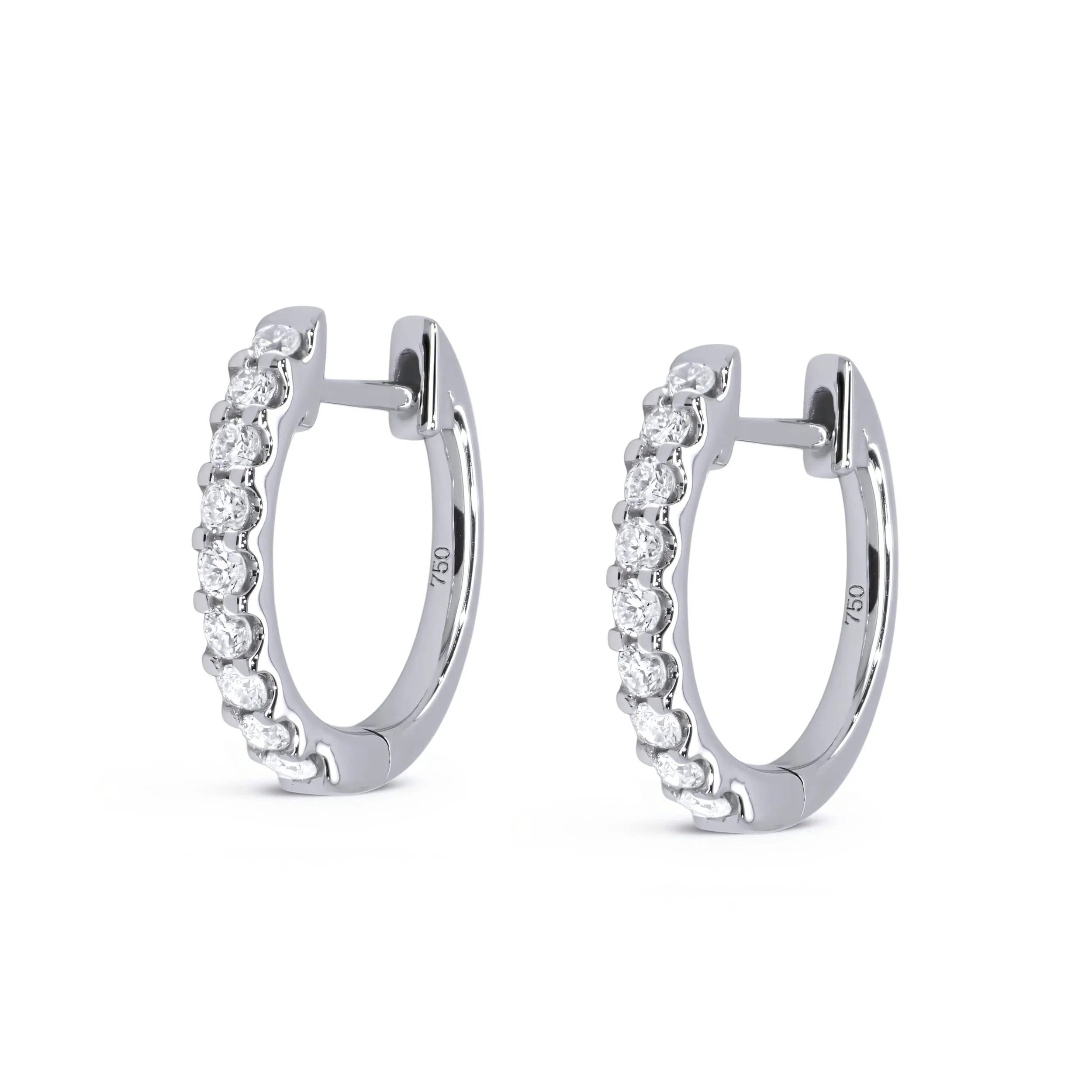 18K White Gold Diamond Small Oval Hoop Earrings