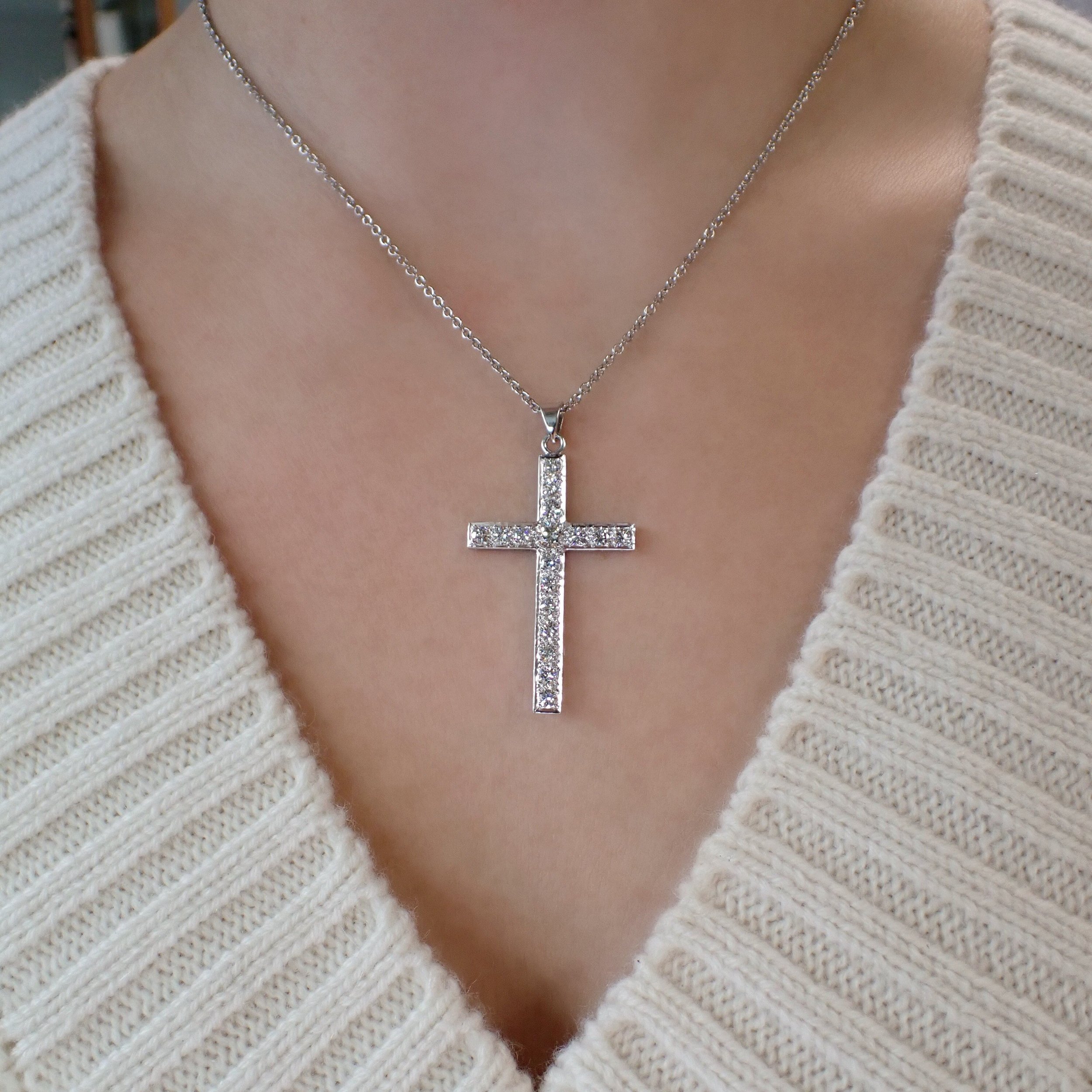 Zoland - 14K White Gold Large Diamond Cross Pendant Necklace -