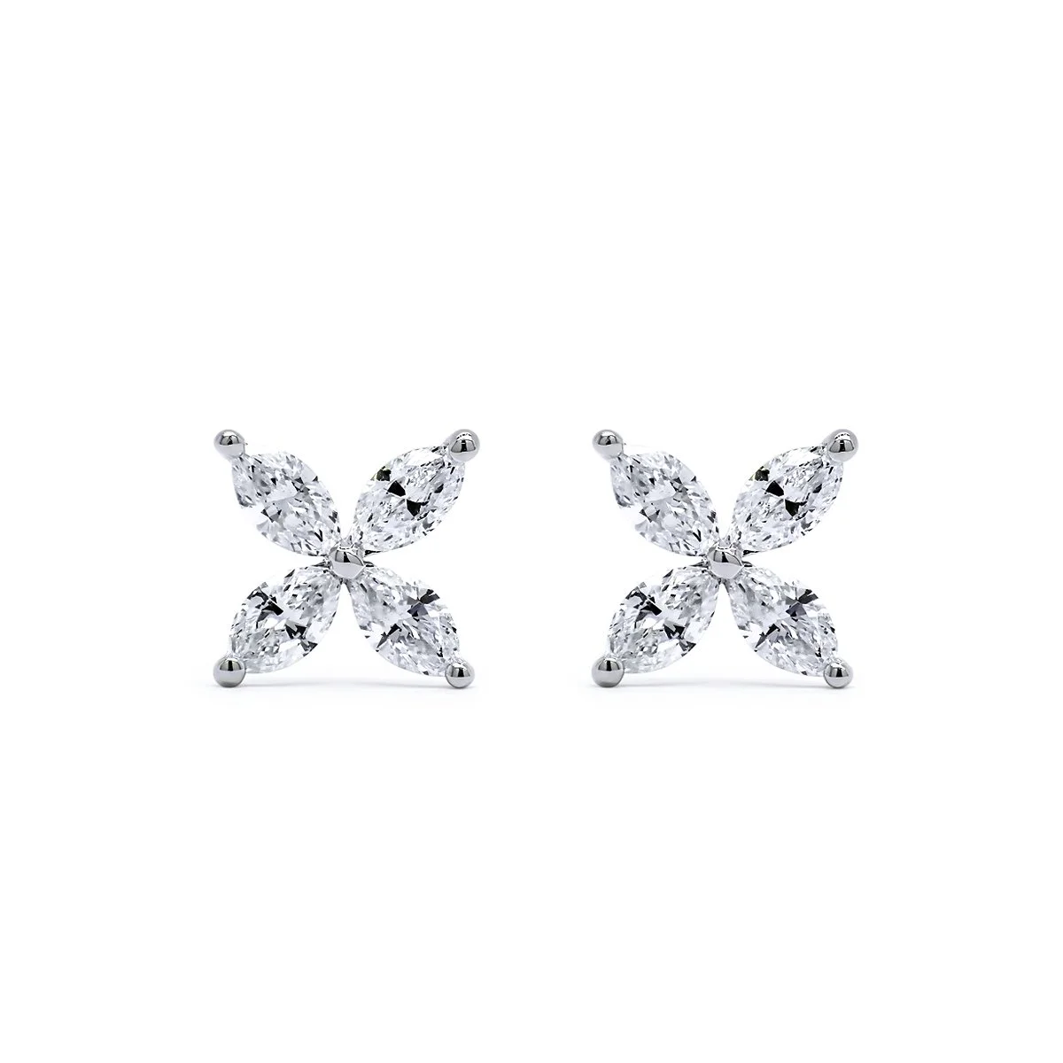 18K White Gold Marquise Diamond Flower Stud Earrings