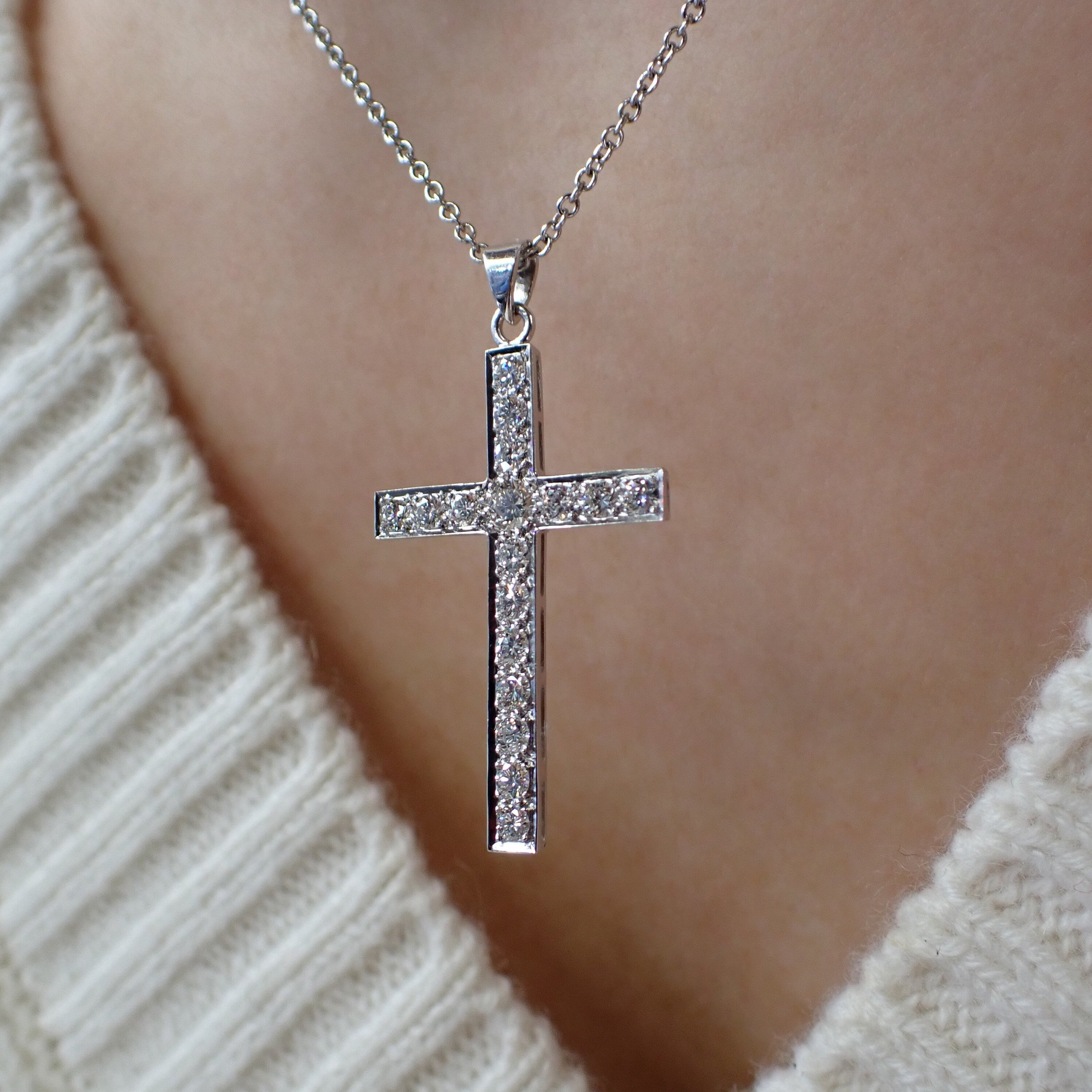 Zoland - 14K White Gold Large Diamond Cross Pendant Necklace -